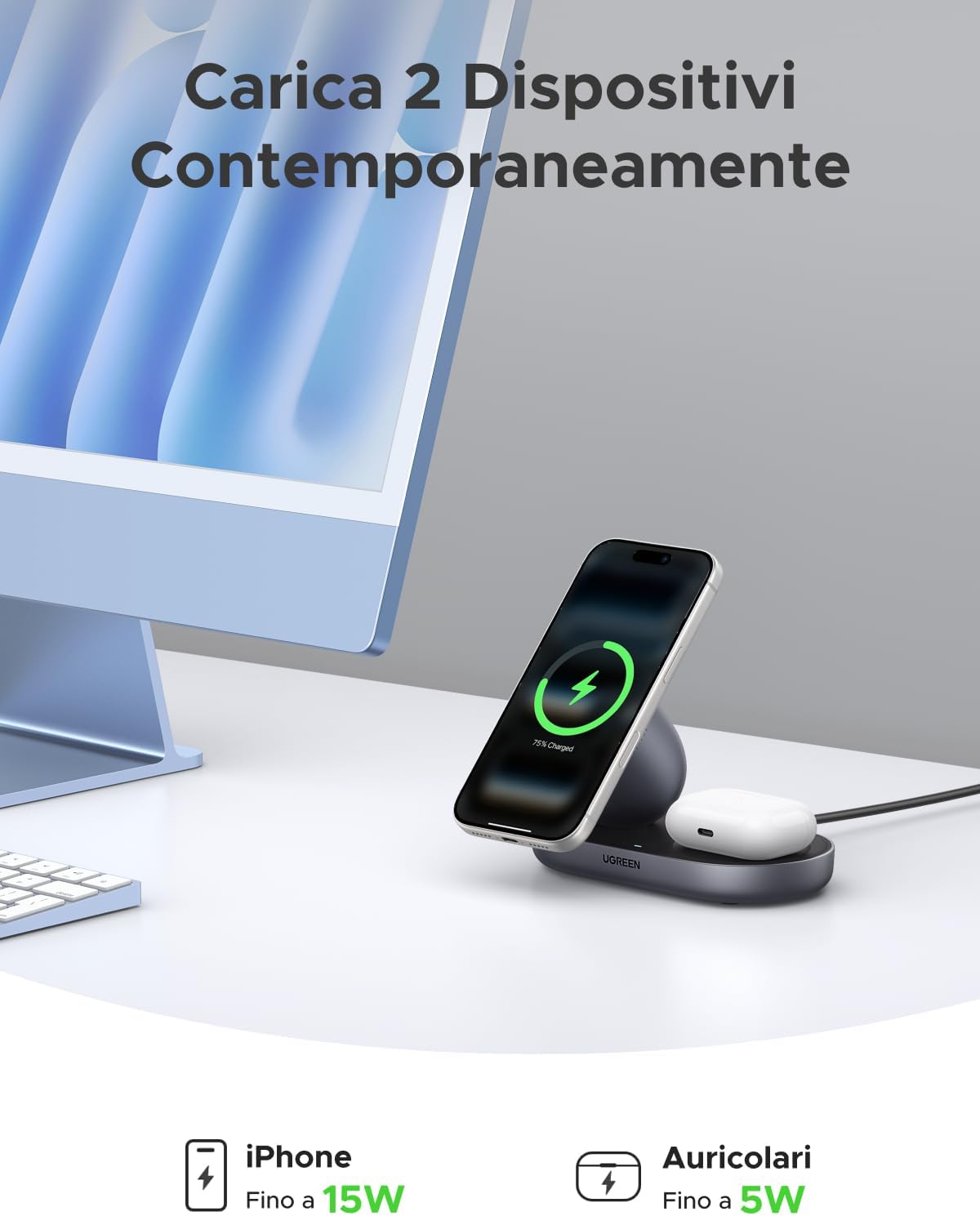 Detalle de UGREEN Zapix Caricatore Wireless Qi2 15W