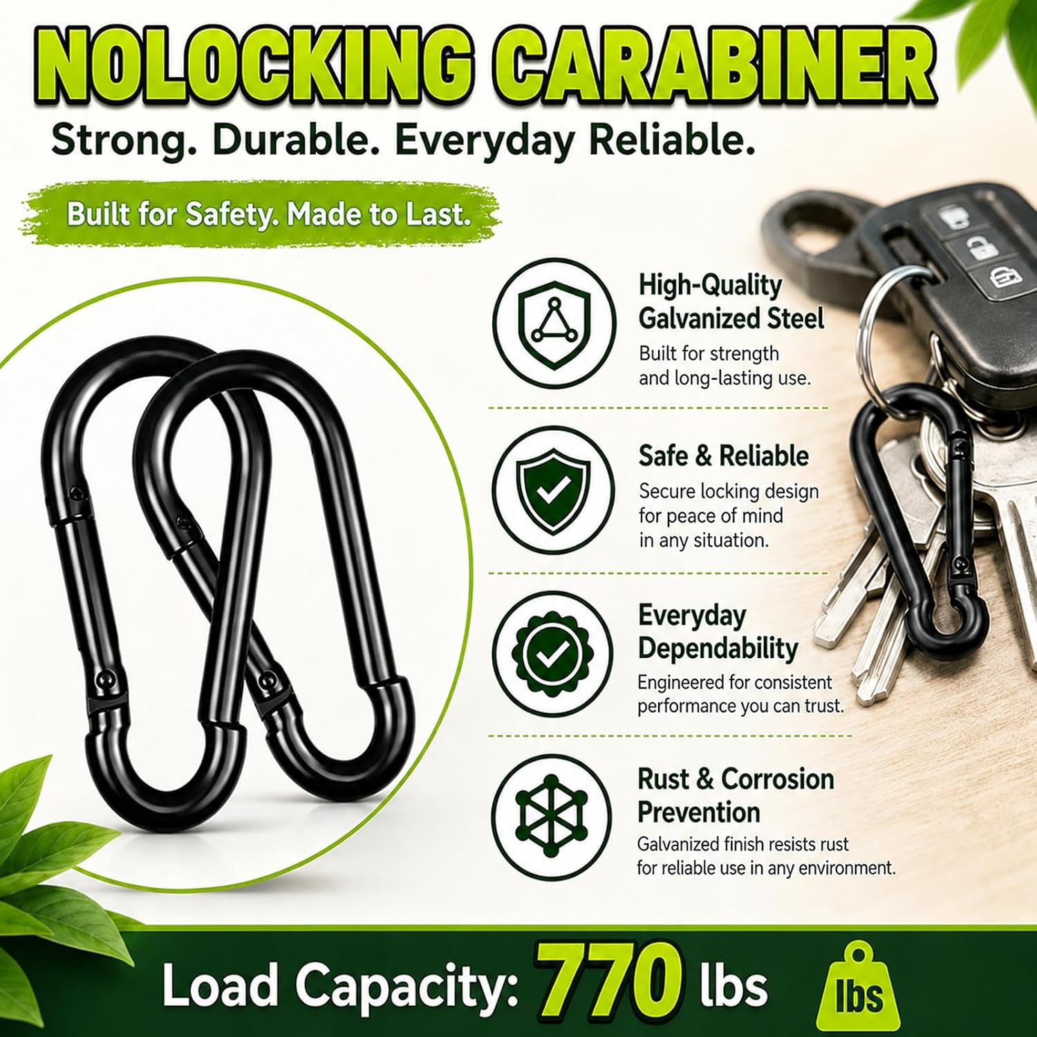 Detalle de High-PQ M10 Spring Snap Hooks, 4-Inch Black Carbon Steel, 4-Pack