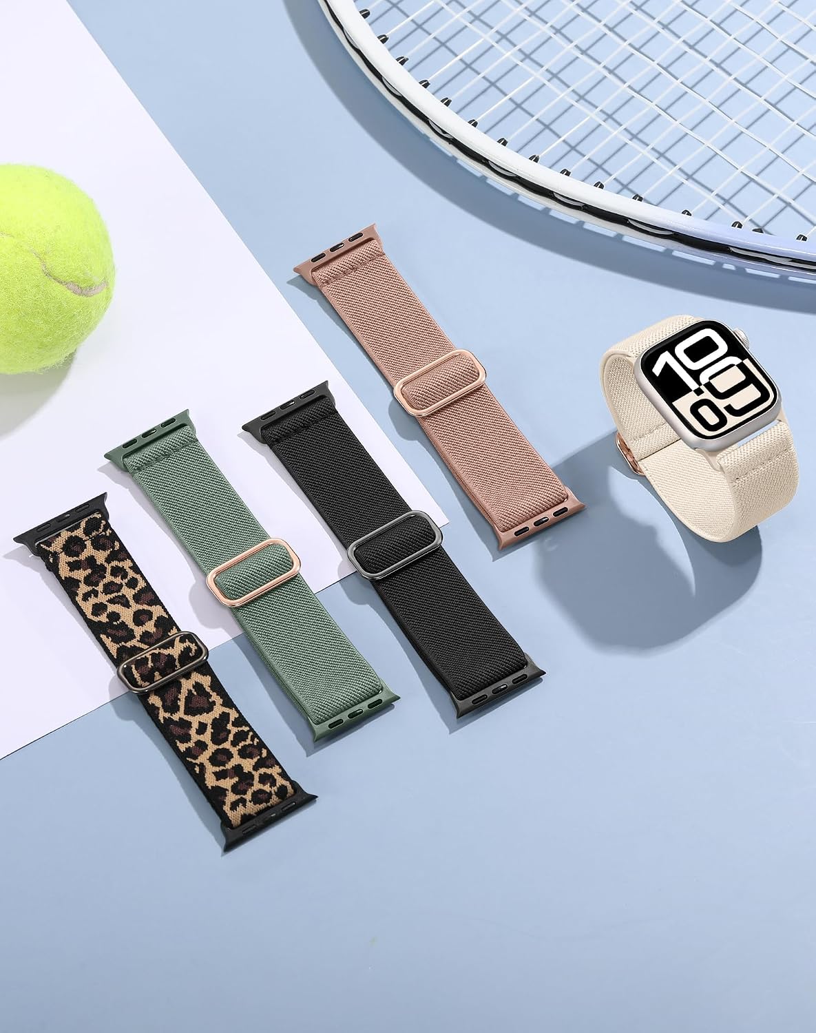 Thumbnail 1 de Adorve 5 Pack Nylon Elastic Strap for Apple Watch (49mm–38/40/41/42mm) – Stretchy Solo Loop Bands