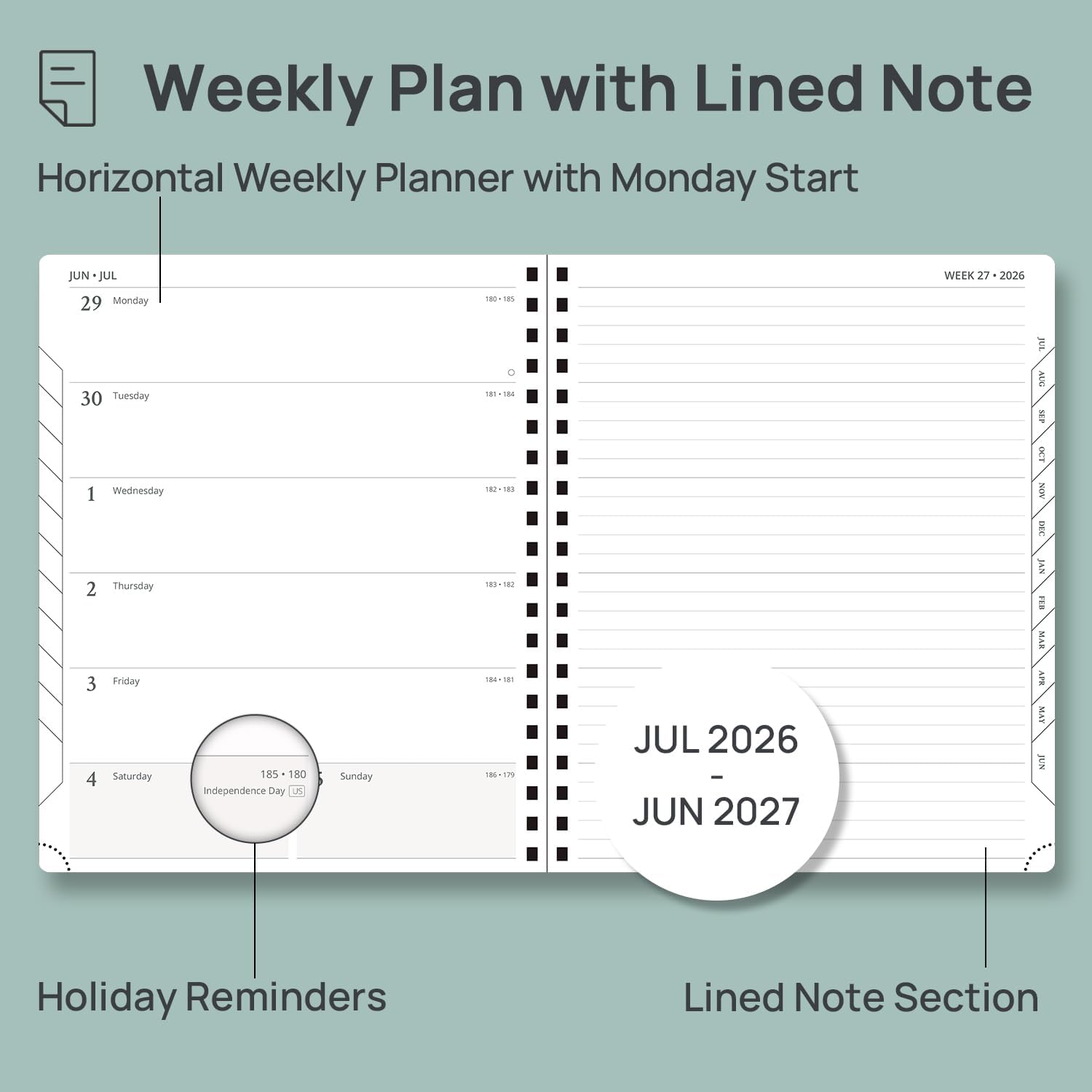 Thumbnail 2 de POPRUN 2026-2027 Weekly Planner, 8.5" x 10.5", Lilac, 100 GSM Paper