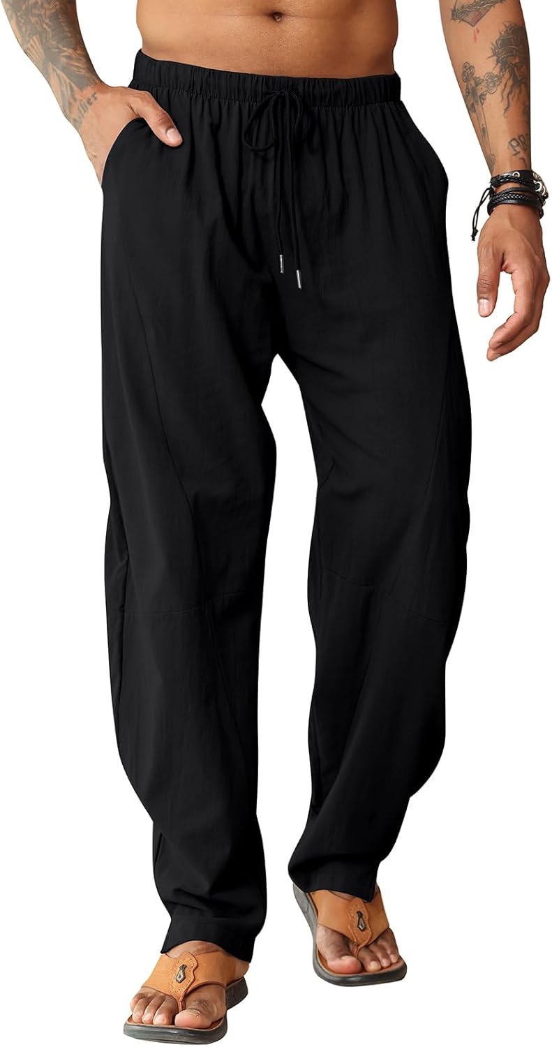 Detalle de EDITCOZY Men's Linen Trousers: Loose Beach Pants for Everyday Comfort