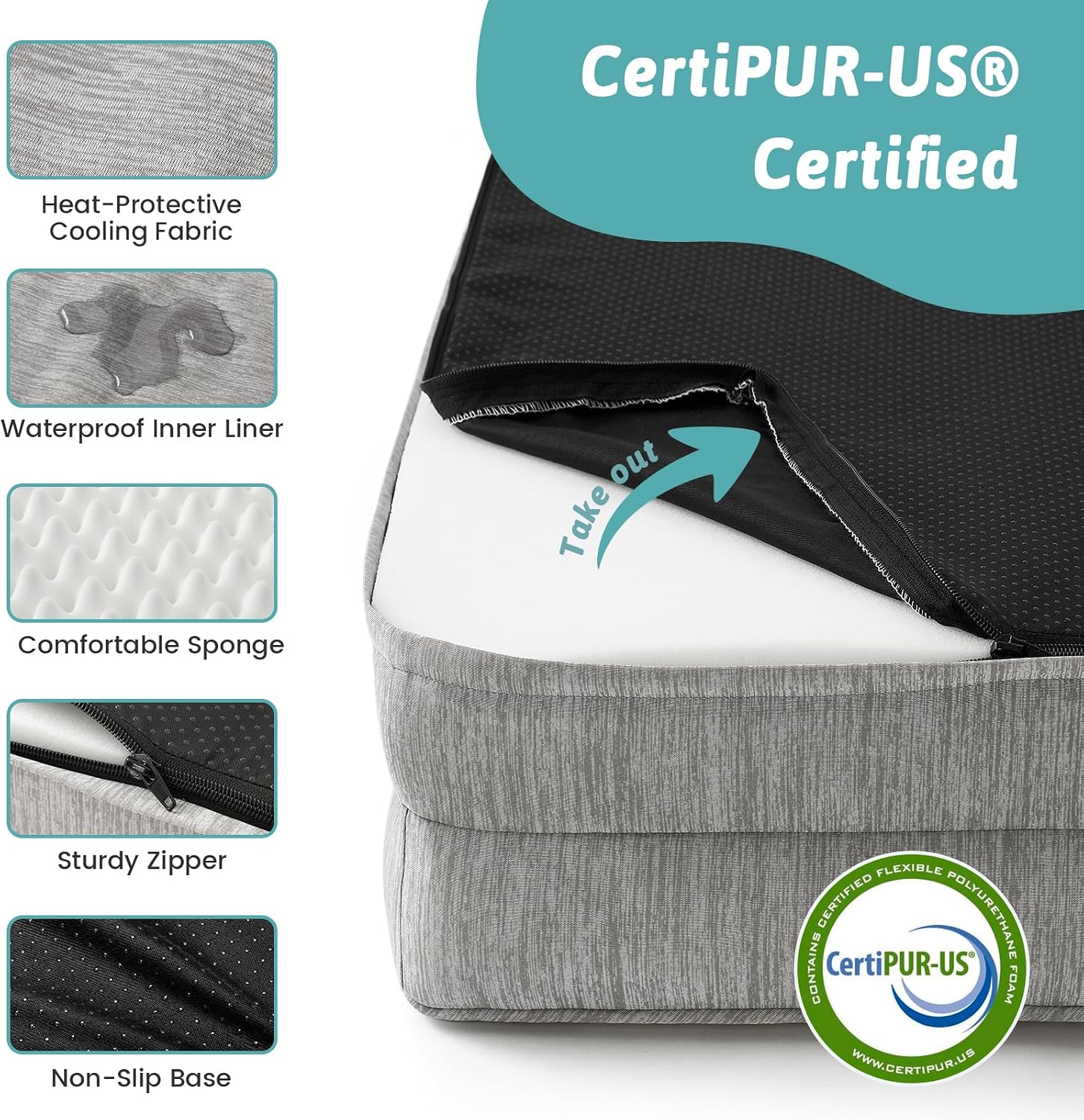 Detalle de COZY KISS Cooling Dog Bed 107x76x18cm | Orthopaedic Large Pet Bed with Removable Cover