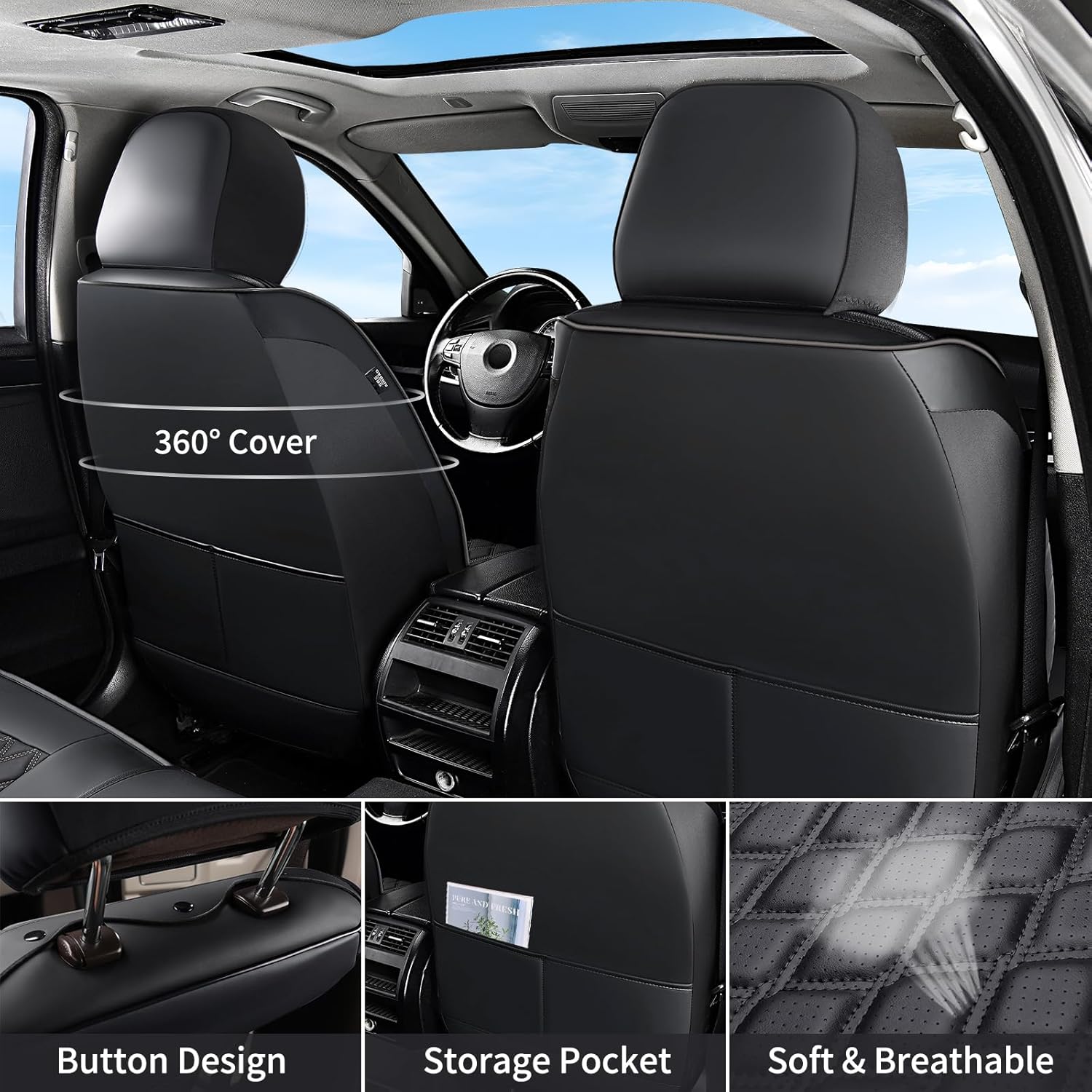 Thumbnail 1 de Huidasource Dodge Ram Front & Rear Seat Covers – Full Set (Black) for 2009-2018 RAM 1500, 2010-2025 2500/3500 Crew Mega Cab, 2019-2025 Ram 1500 Classic