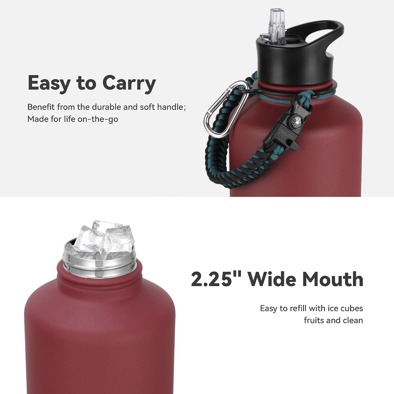 Detalle 2 de VQRRCKI 64 oz Insulated Water Bottle with Straw & Spout Lids