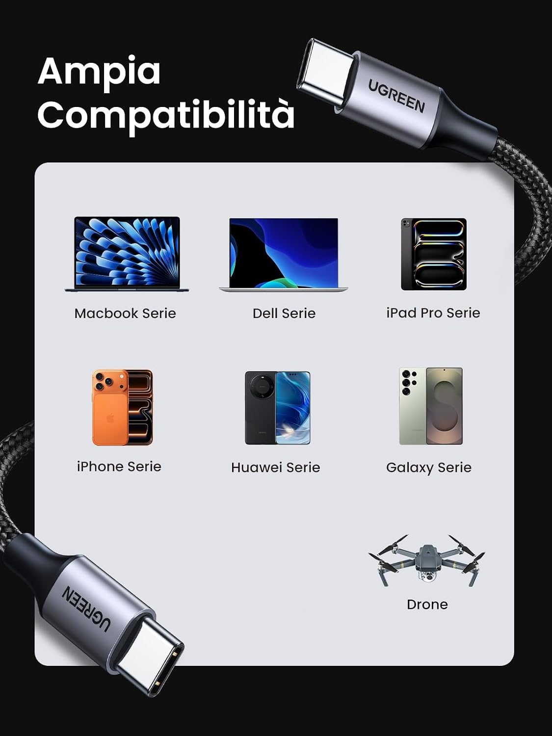 Detalle 2 de UGREEN Cavo USB-C PD 60W da 3 m per dispositivi