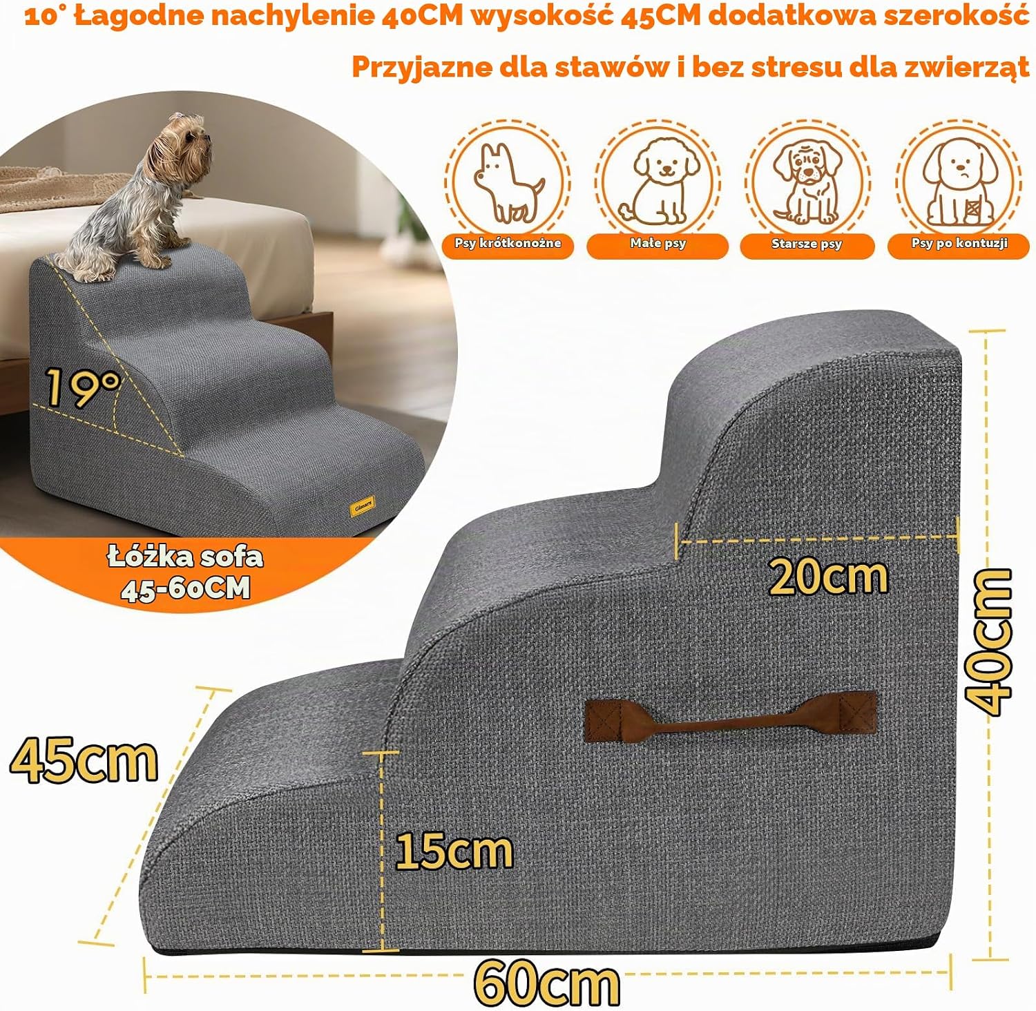Detalle 2 de Gimars schodki dla psa z pianki 30D, antypoślizgowe, 3-stopniowe