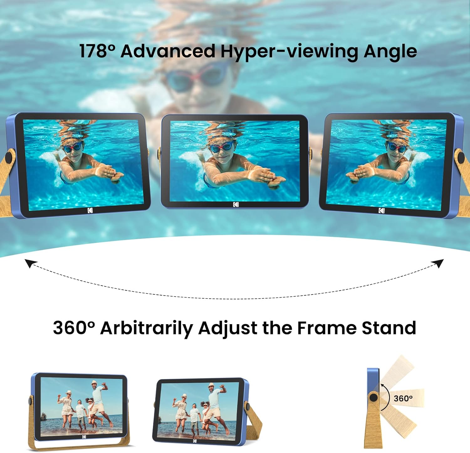 Thumbnail 5 de KODAK Cadre photo numérique Wi‑Fi 10 pouces avec batterie et écran tactile HD IPS – 16 Go