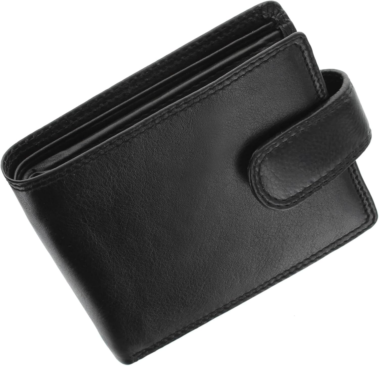 Detalle de WEDMAY men’s genuine leather RFID bifold wallet with coin pocket (Black)