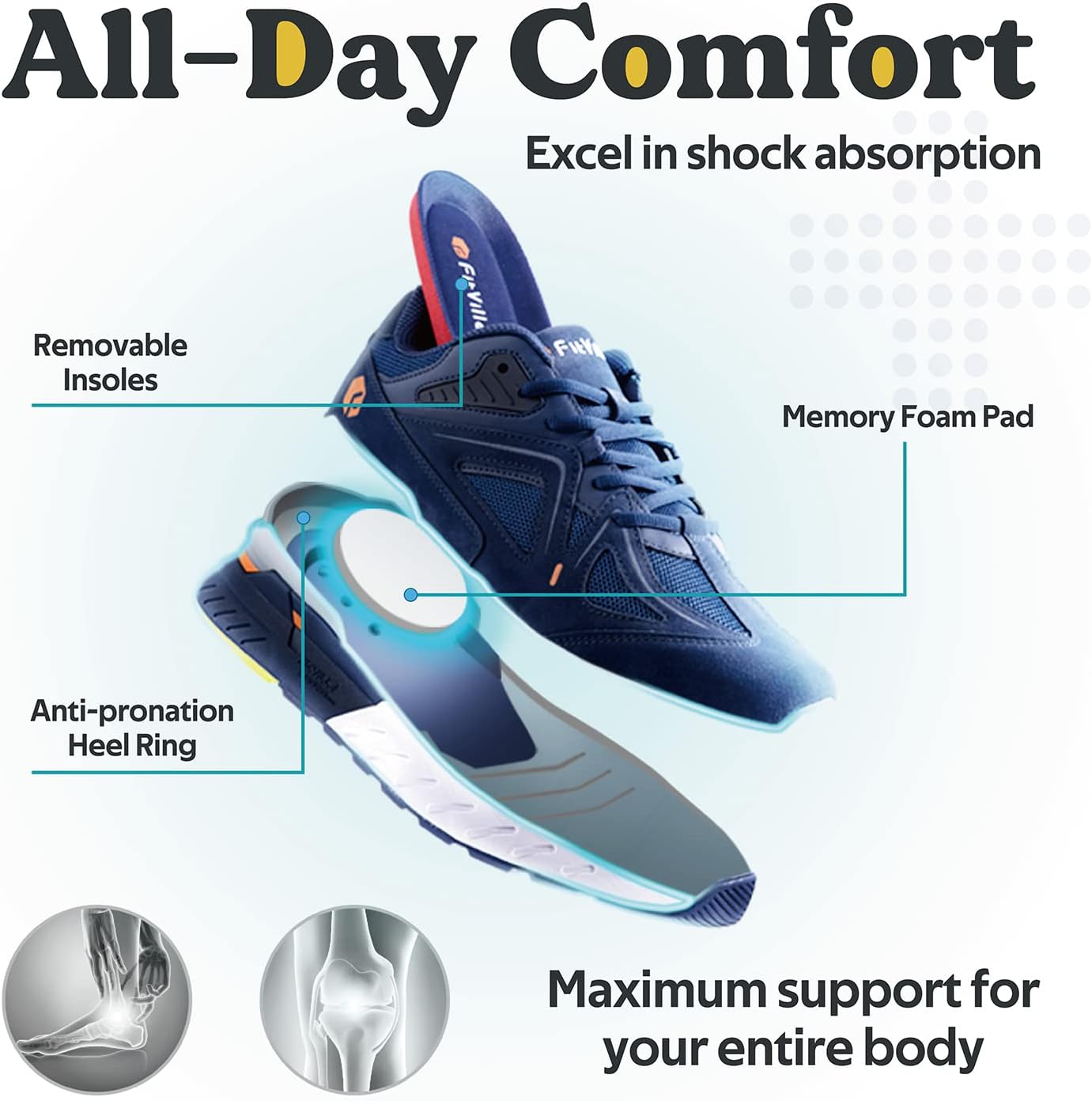 Thumbnail 5 de FitVille Mens Extra Wide Fit Trainers: Comfortable, supportive running shoes for flat feet