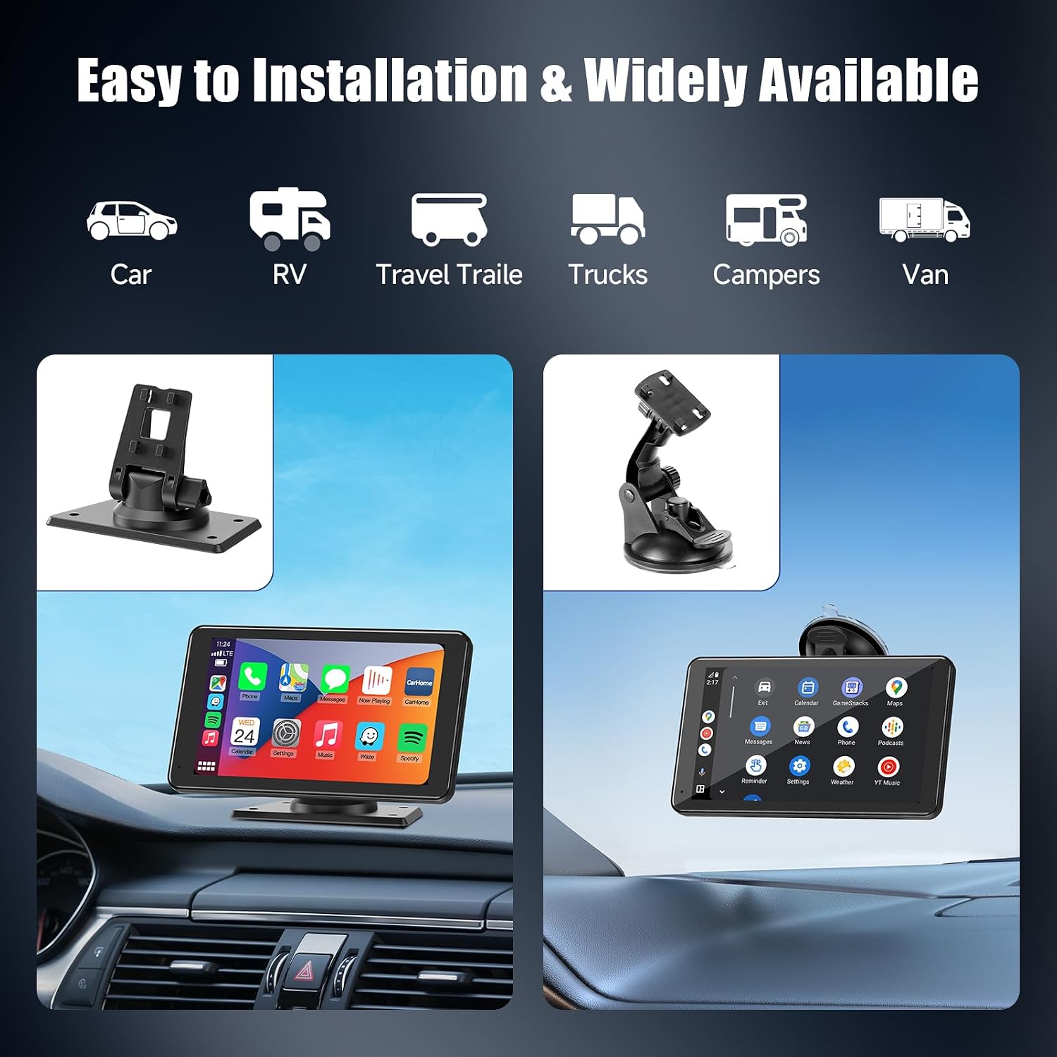 Detalle 2 de KAXRUO 7-inch Portable Wireless CarPlay & Android Auto Screen with Bluetooth, FM, AUX and Voice Control