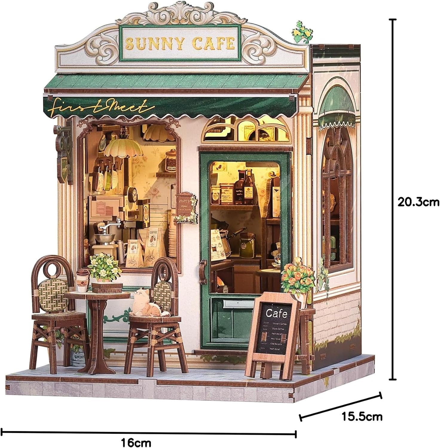 Thumbnail 6 de CUTEBEE Book Nook Kit – Casa delle Bambole Miniature con Luci LED e Fermalibri in Legno 3D (Sunny Cafe)