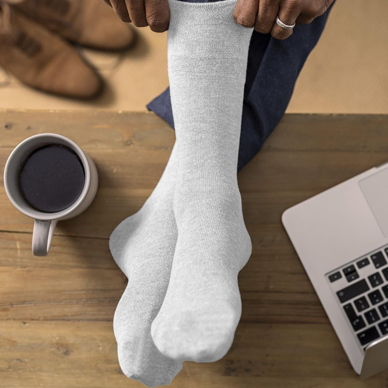 Detalle de IOMI Footnurse Mens 6 Pairs Cotton Non-Elastic Diabetic Socks with Honeycomb Top