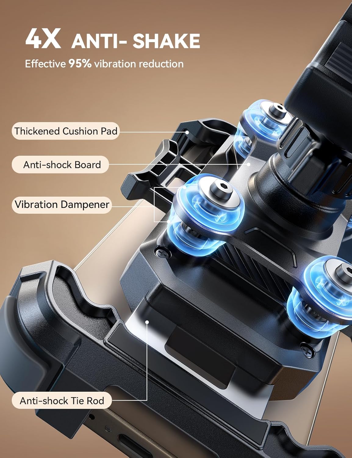 Detalle de JOYROOM Motorcycle Phone Mount Holder with Dual Vibration Dampener (150 mph) and Metal Handlebar Clamp
