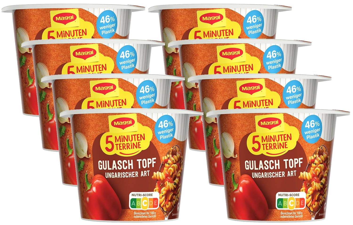MAGGI 5 Minuten Terrine Gulasch Topf ungarischer Art – 8 x 57 g
