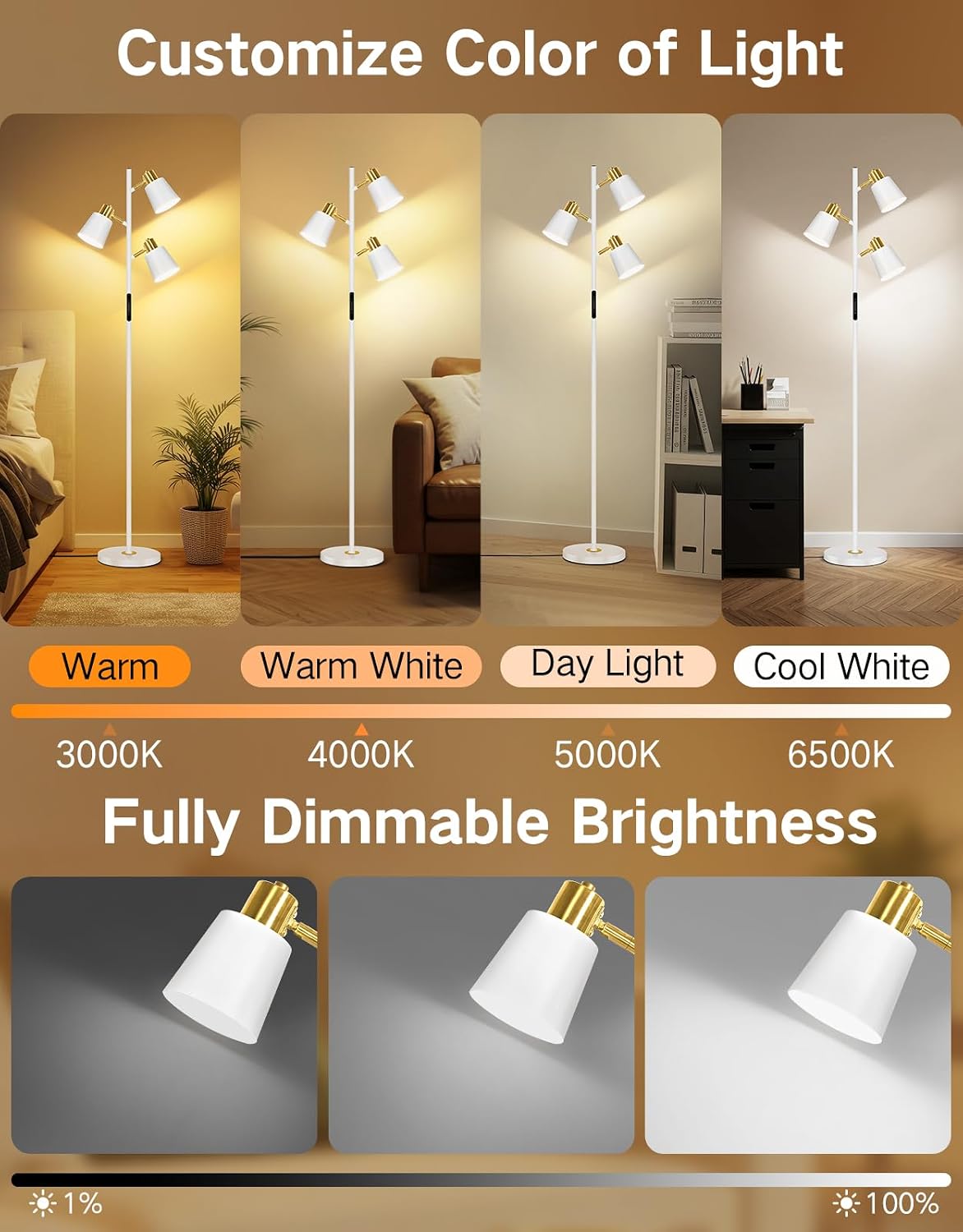 Detalle de OUTON Lampada da Terra LED dimmerabile con telecomando e controllo touch, 36W