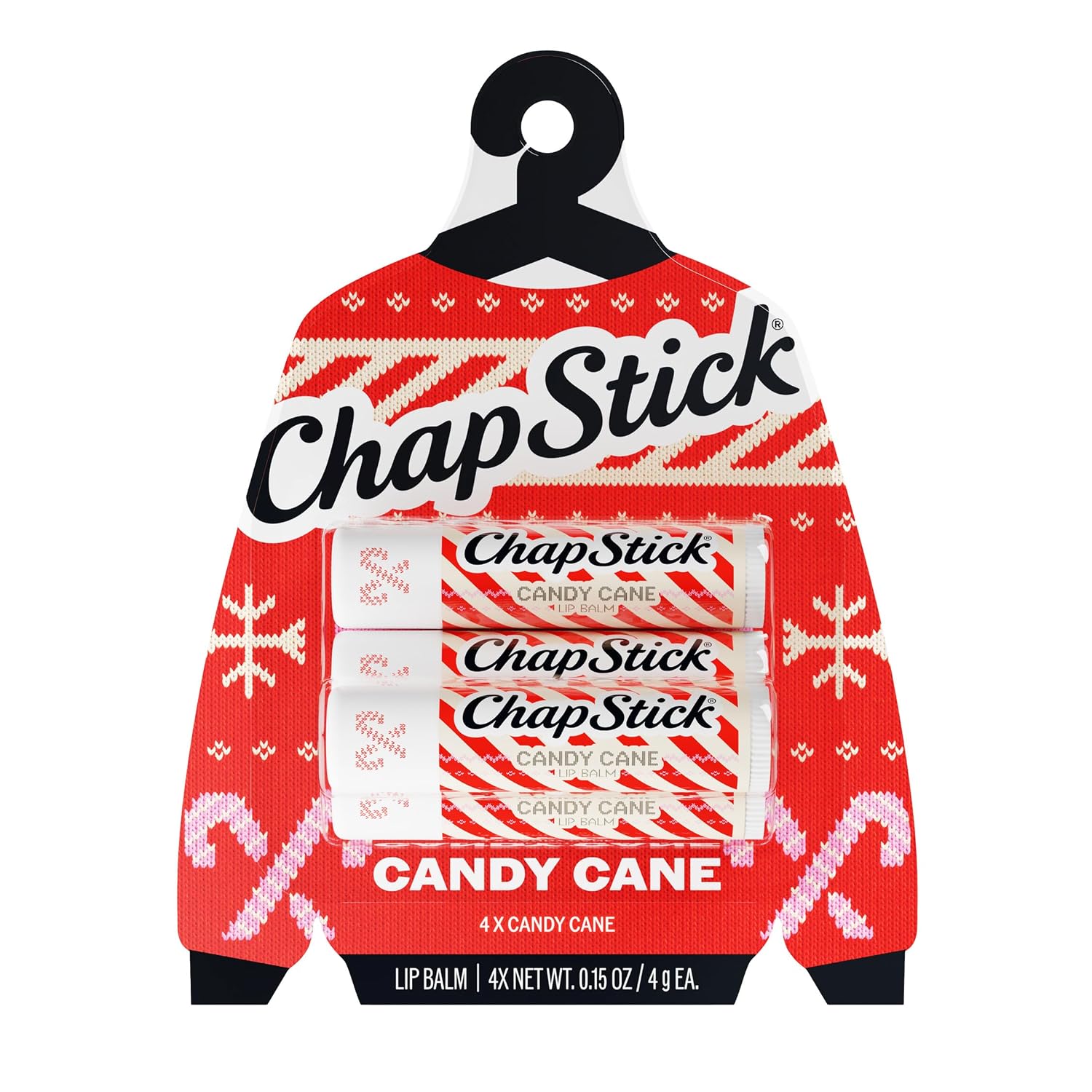 Detalle de ChapStick Candy Cane Lip Balm, 4-Pack, 0.15 oz Peppermint Holiday Set