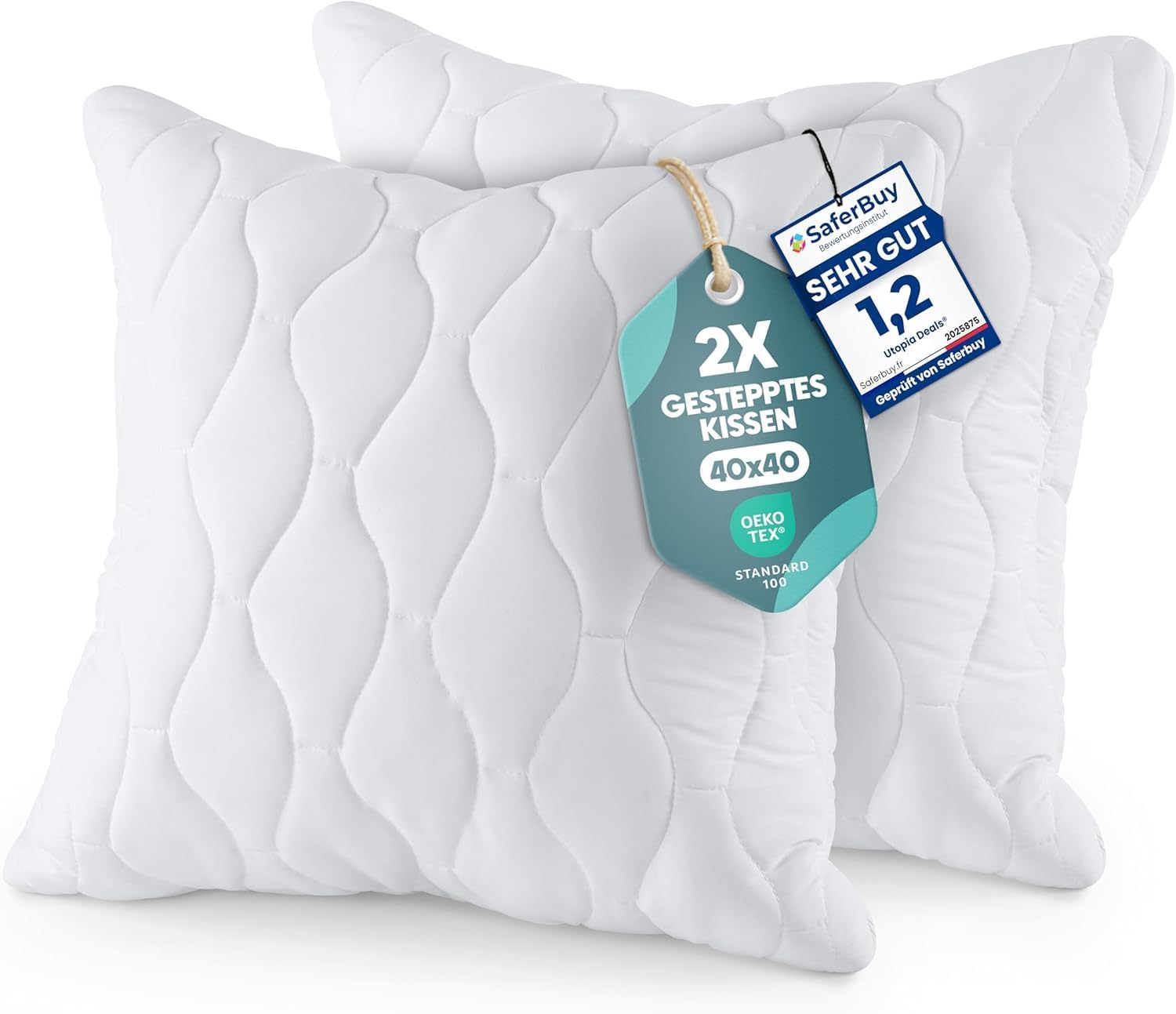 Thumbnail 6 de Utopia Bedding Kopfkissen 50x50 cm (2er Set) – Gestepptes, weiches Kissen für Sofa und Bett