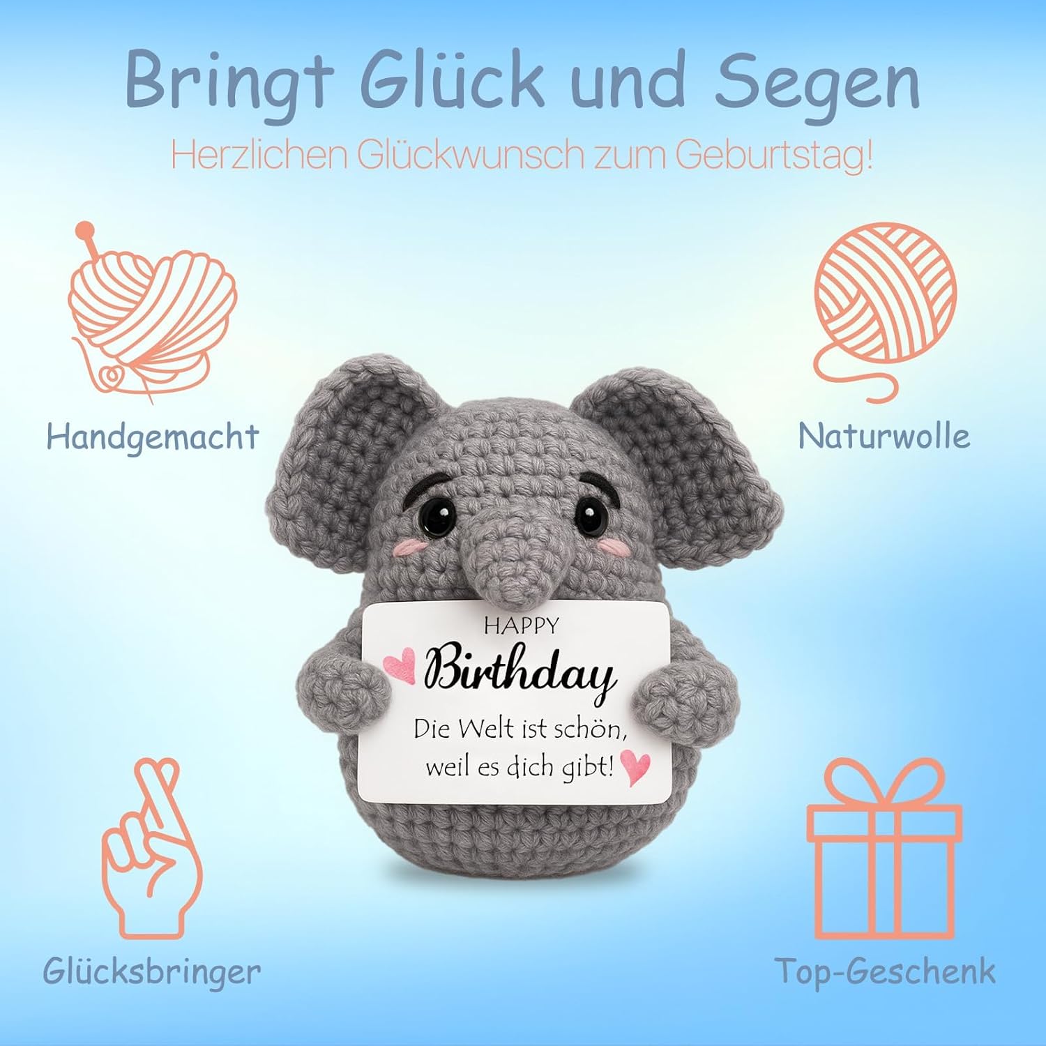 Thumbnail 3 de Positiver Elefant & Glücksbringer-Schlüsselanhänger „Pocket Hug“ – Geburtstagsgeschenk für mehr Mut