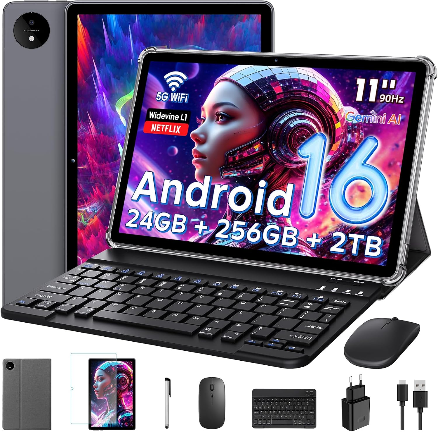 Detalle de Raemond 11 Zoll Tablet mit Gemini AI – Android 16, T7250, 24 GB RAM, 256 GB ROM + TF-Erweiterung