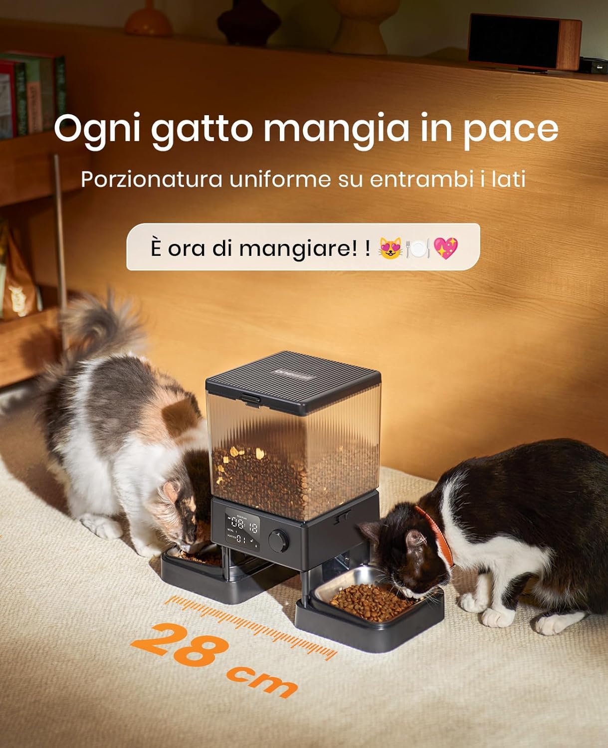 Thumbnail 2 de Oneisall Distributore Automatico Cibo Gatti 5L con Due Ciotole, Registratore Vocale e Alimentazione Bidirezionale