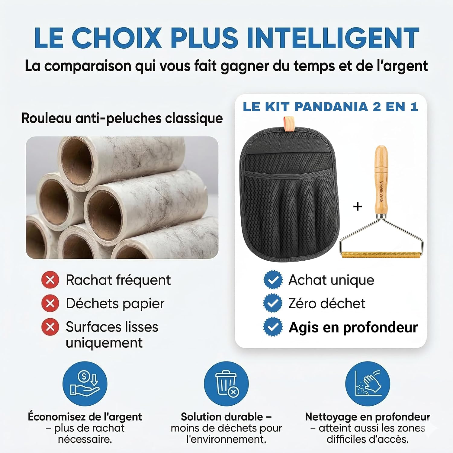 Detalle de Gant Anti Poils Animaux PANDANIA + Rasoir Pro 2-en-1 : duo efficace pour surfaces et textiles