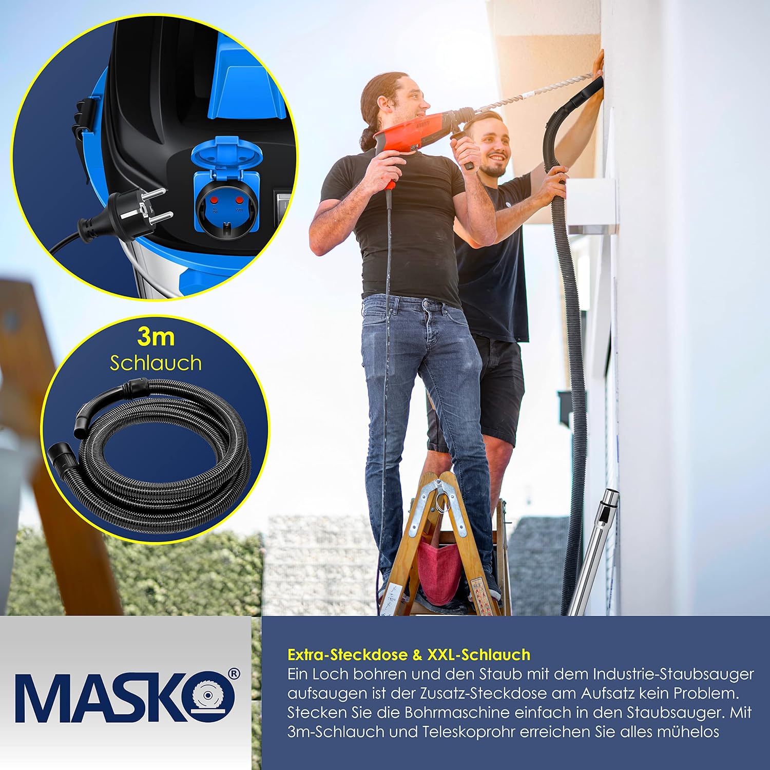 Thumbnail 3 de MASKO Industriestaubsauger Nass/Trocken 1800W — 30L, 58 l/s, 3-in-1 Filtersystem, Push&Clean, Blau