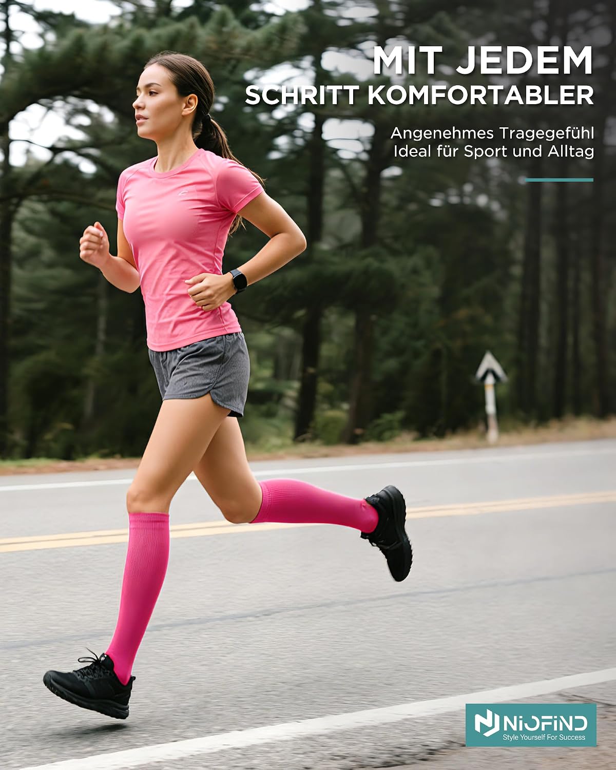 Thumbnail 6 de Niofind Kompressionsstrümpfe Damen & Herren – 2 Paar Kniestrümpfe mit 65% Baumwolle, 20–30 mmHg, ideal für Reisen, Sport, Arbeit und Schwangerschaft