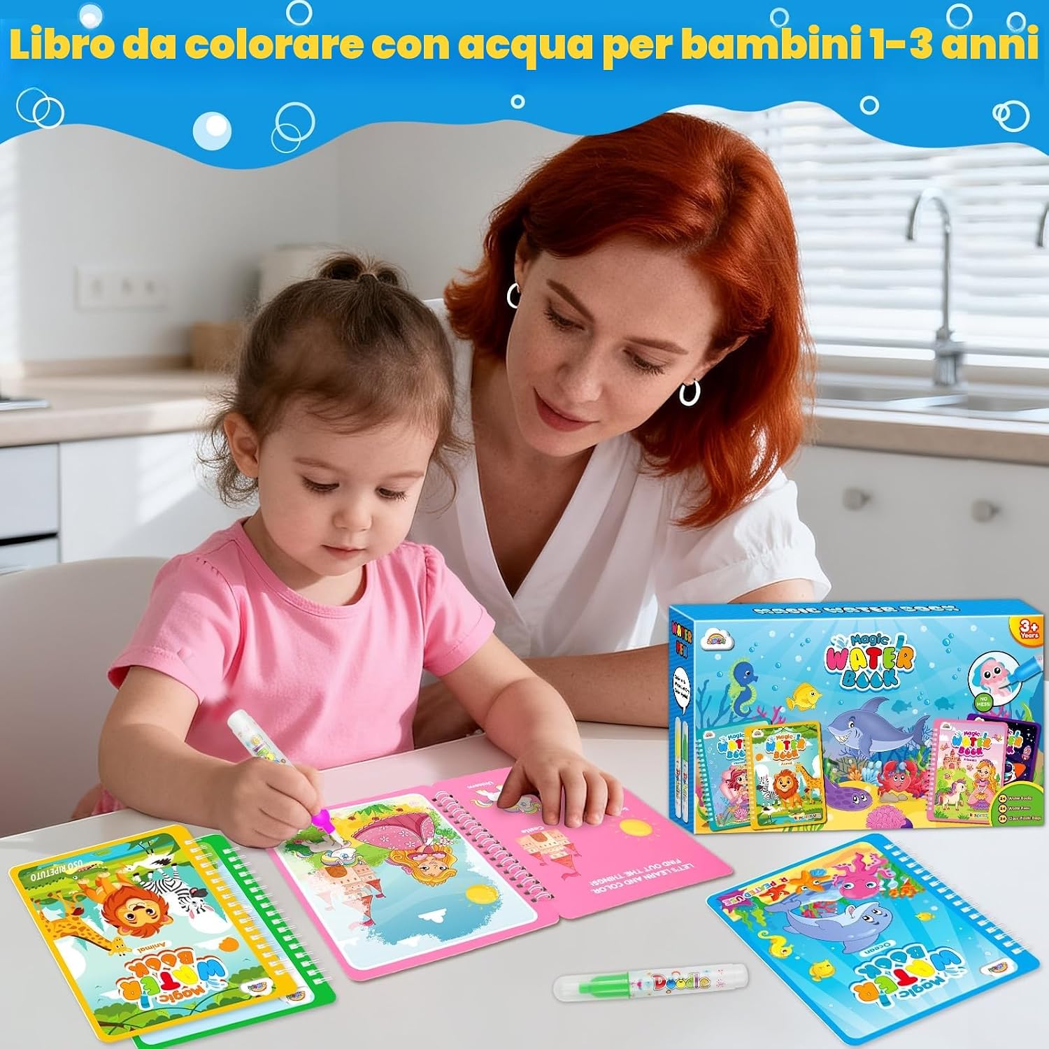 Thumbnail 1 de ZMLM 16 Libri da Colorare con acqua: set creativo riutilizzabile per bambini 3–8 anni