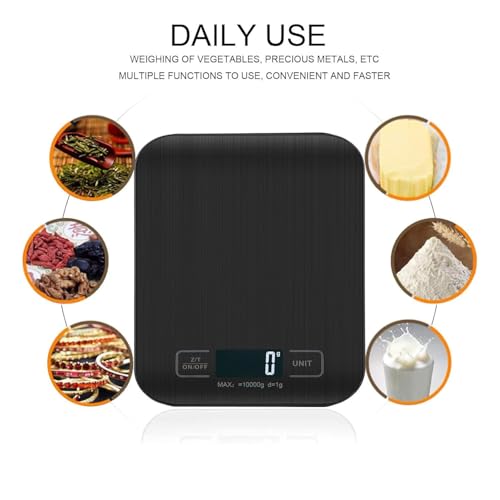 Thumbnail 4 de VIBOOS Bilancia Da Cucina Digitale 10 kg con Display LCD in Acciaio Inox, Tara, Nero