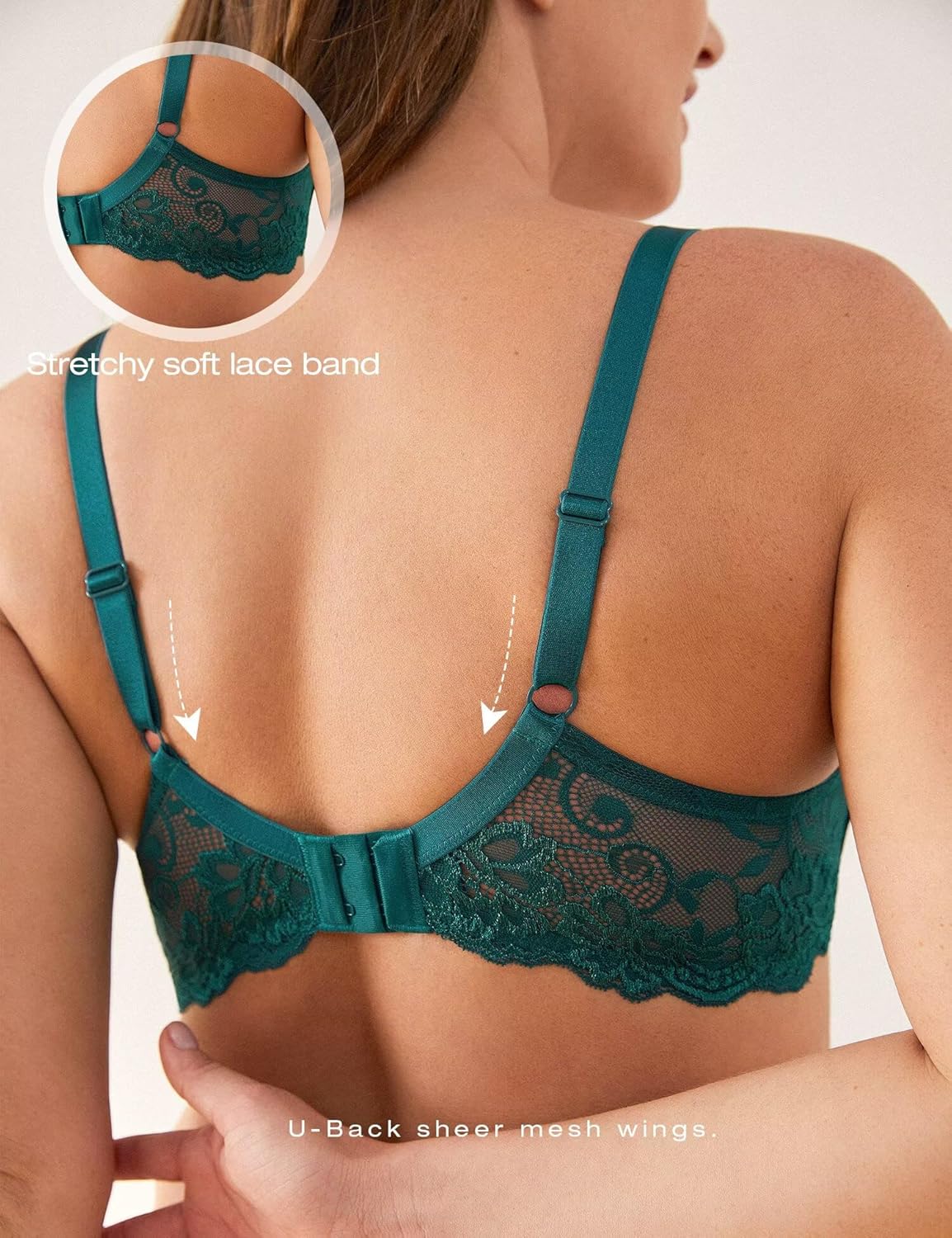 Thumbnail 2 de Deyllo Women’s Push Up Lace Bra Comfort Padded Underwire Bra Lift Up Add One Cup