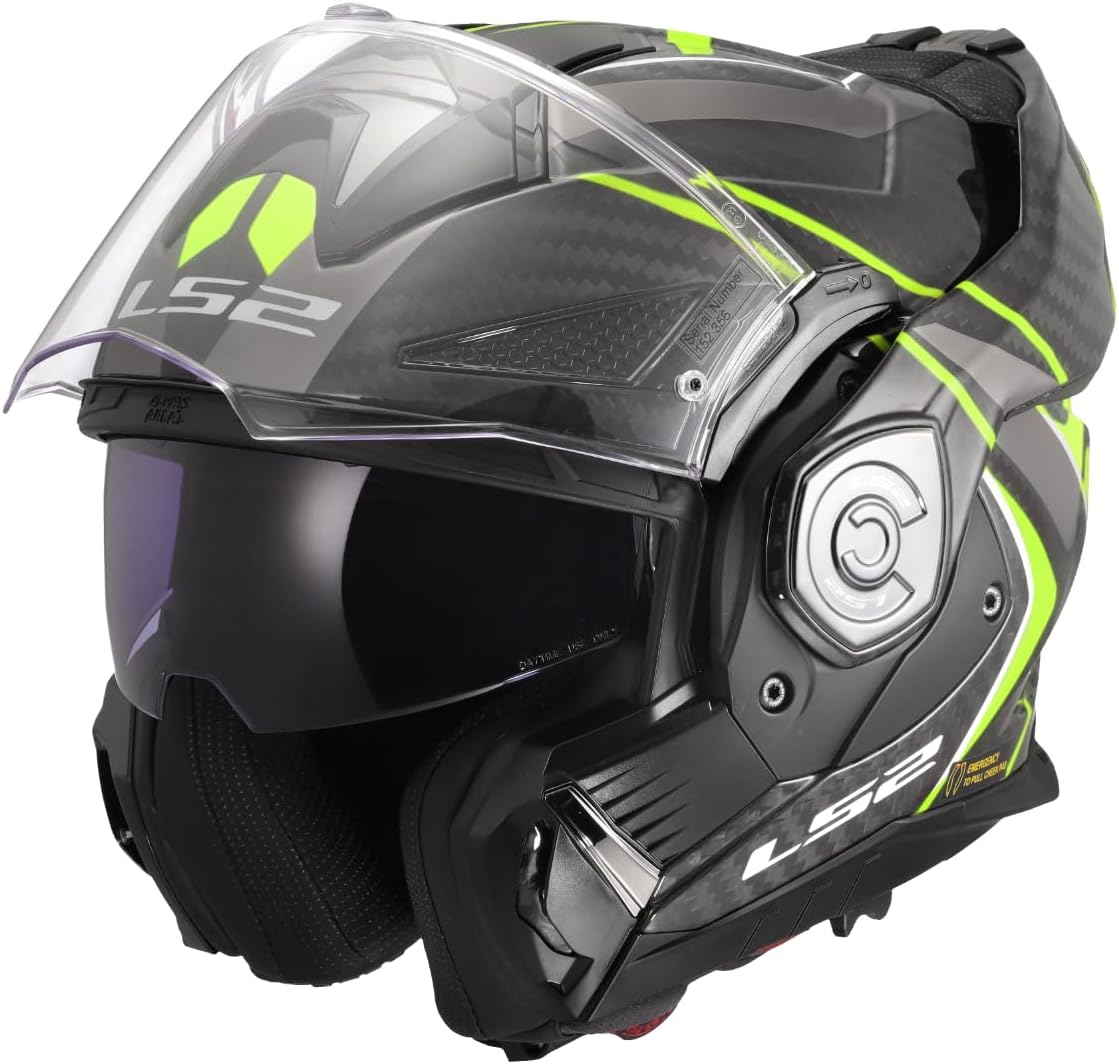 Detalle 2 de LS2 ADVANT X CARBON FUTURE II Gloss H-V Yellow, M – Casco modulare con visiera retrattile e antinebbia