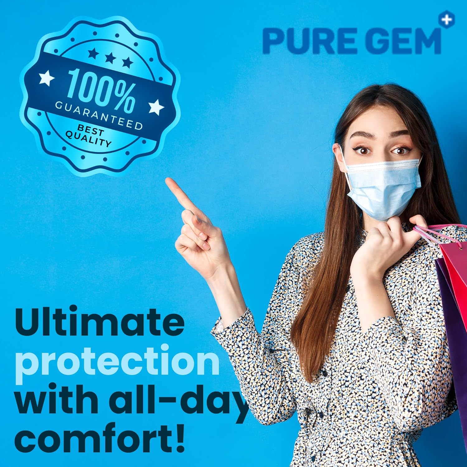Thumbnail 6 de PURE GEM 150-Pack: 3-Ply Disposable Blue Face Masks