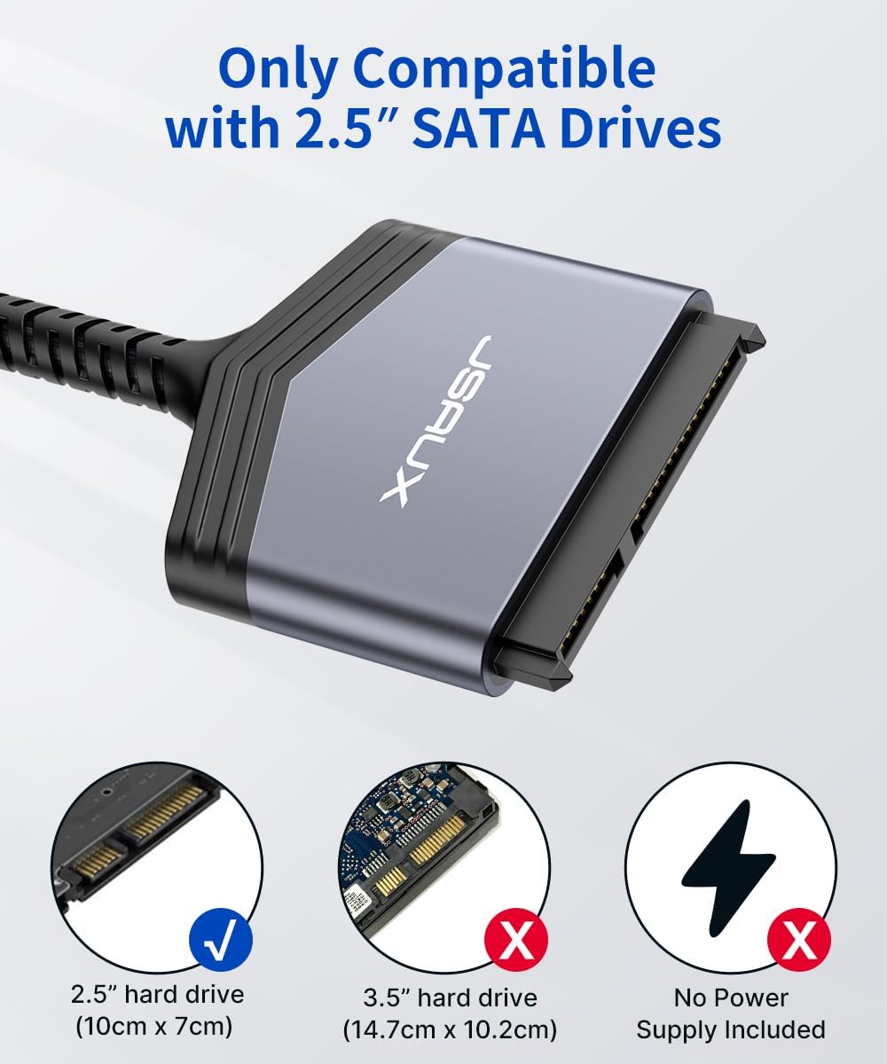 Thumbnail 1 de JSAUX USB 3.0 to SATA Adapter for 2.5-inch SSD/HDD — UASP & TRIM plug-and-play external drive reader