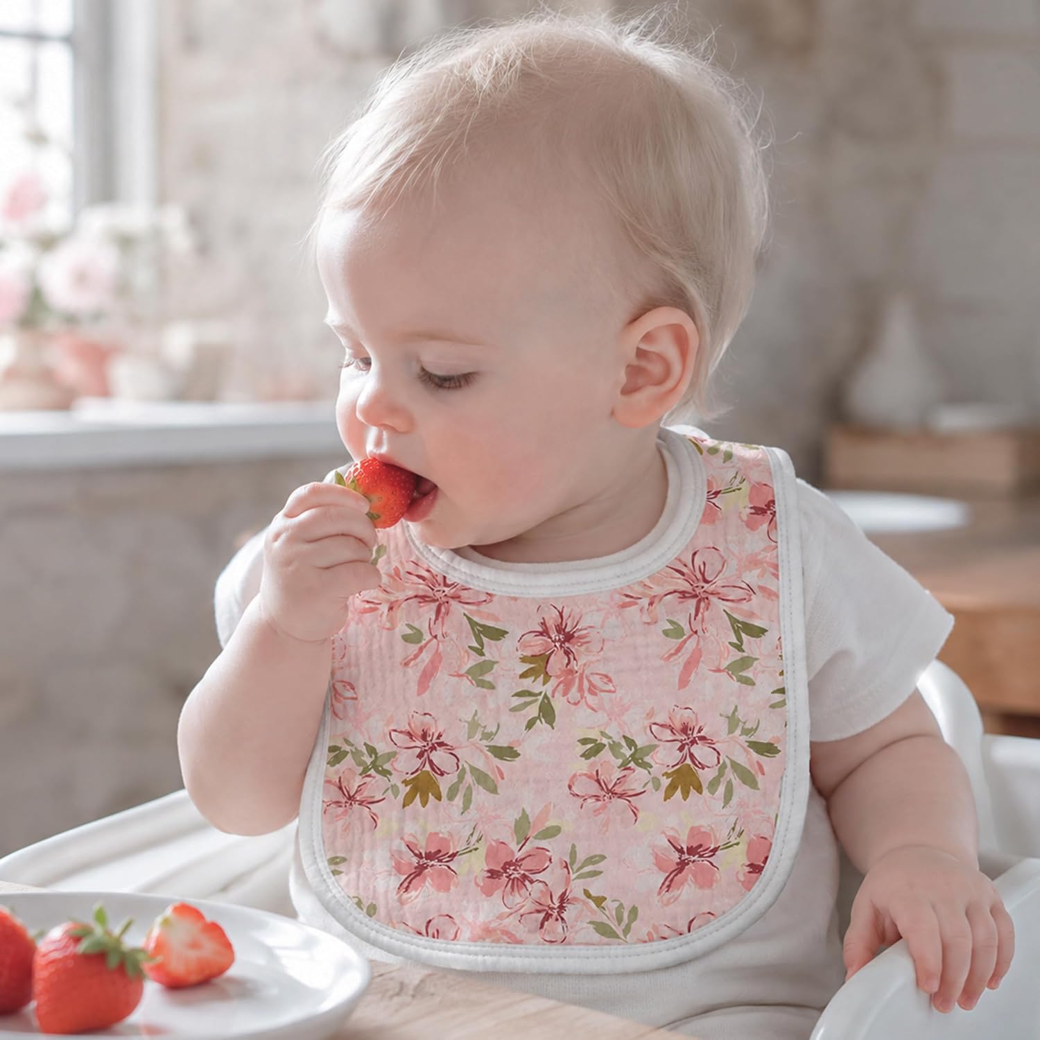 Detalle 2 de GLLQUEN BABY Muslin Baby Bibs, 8-Pack with Adjustable Snaps and Fleece Back