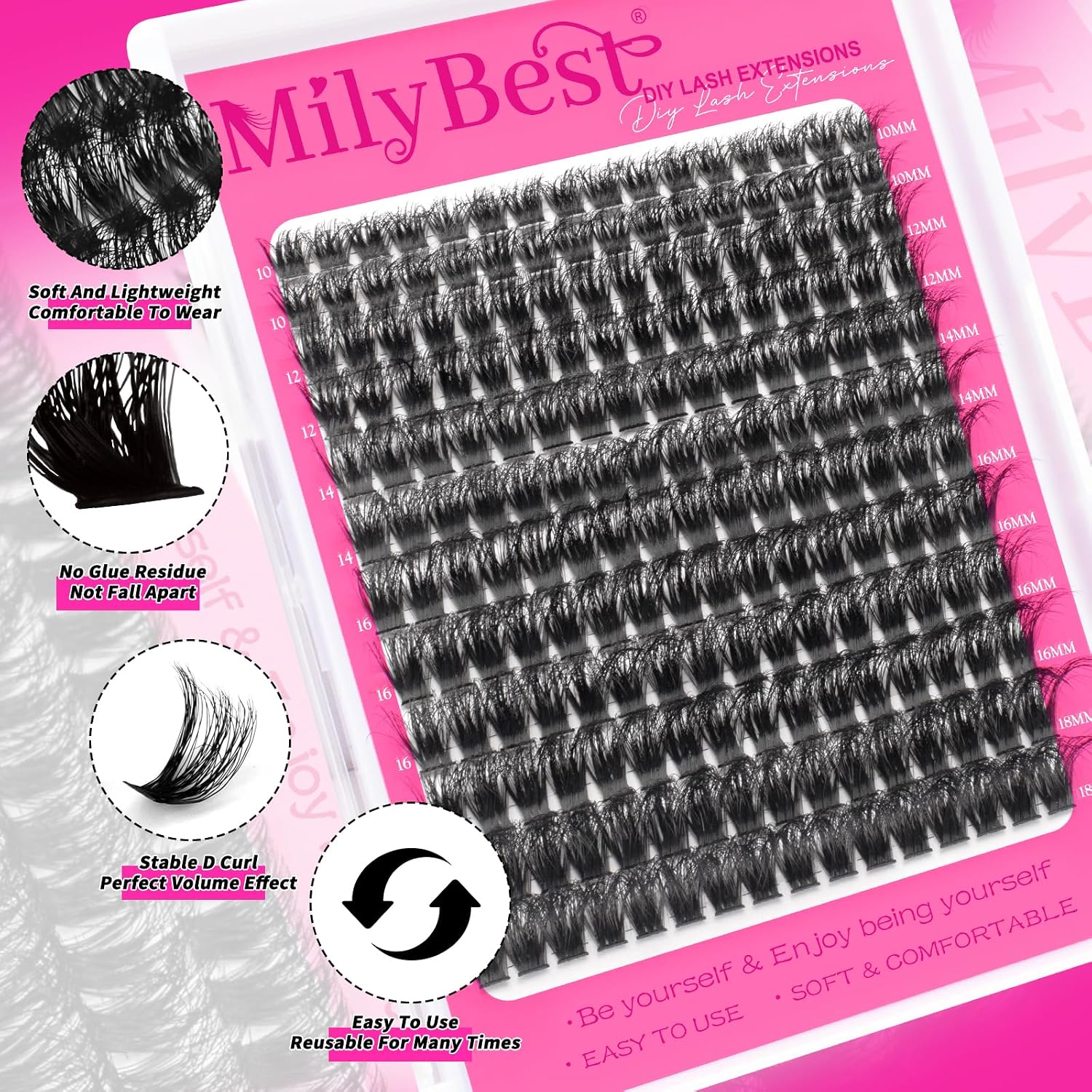 Thumbnail 1 de MilyBest 100D Fluff Lash Clusters Kit, 10–18 mm D-Curl with Bond & Seal