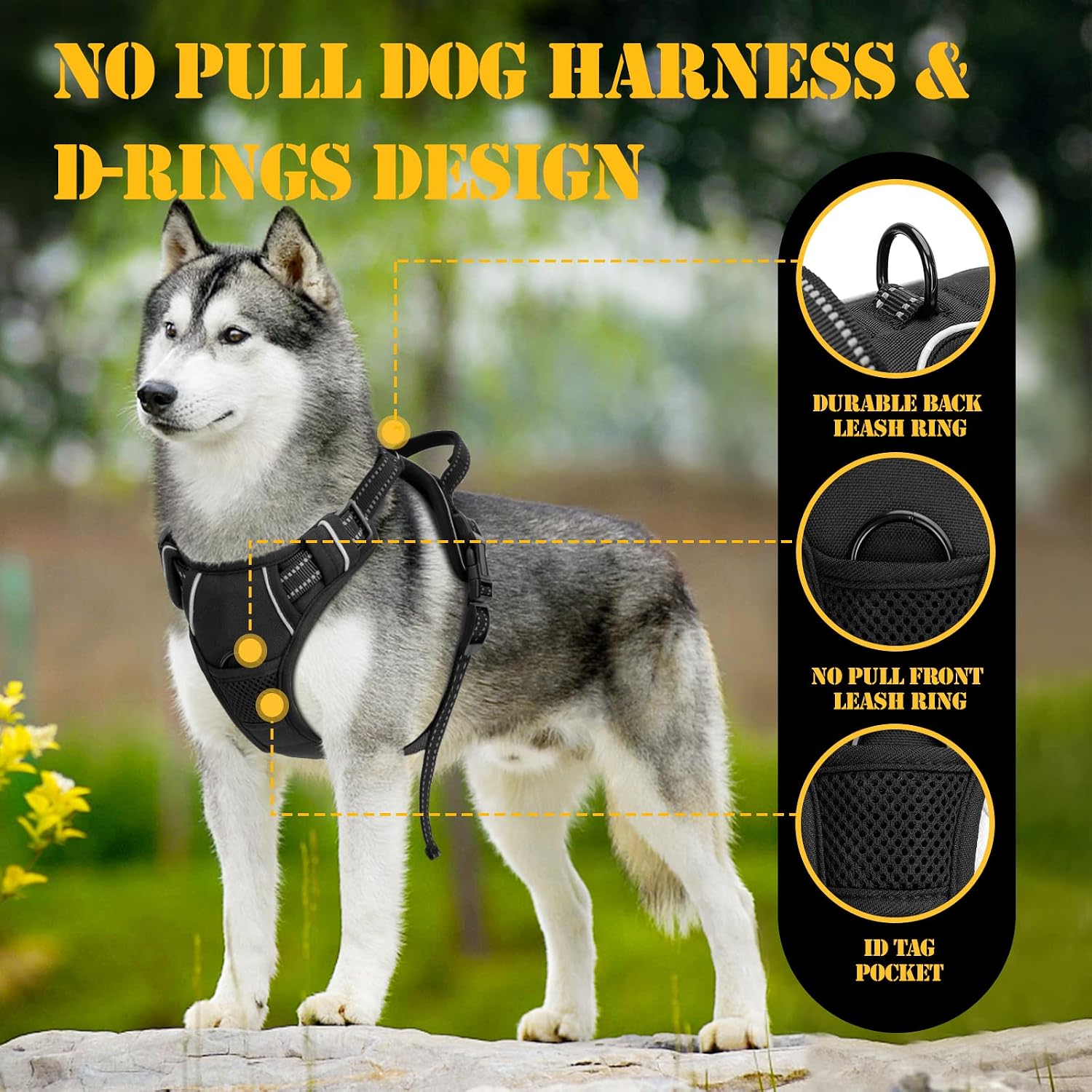 Detalle de Nobleza Harnais Anti Traction pour Chien avec Poignée de Contrôle – Réfléchissant et Réglable, Noir (L)