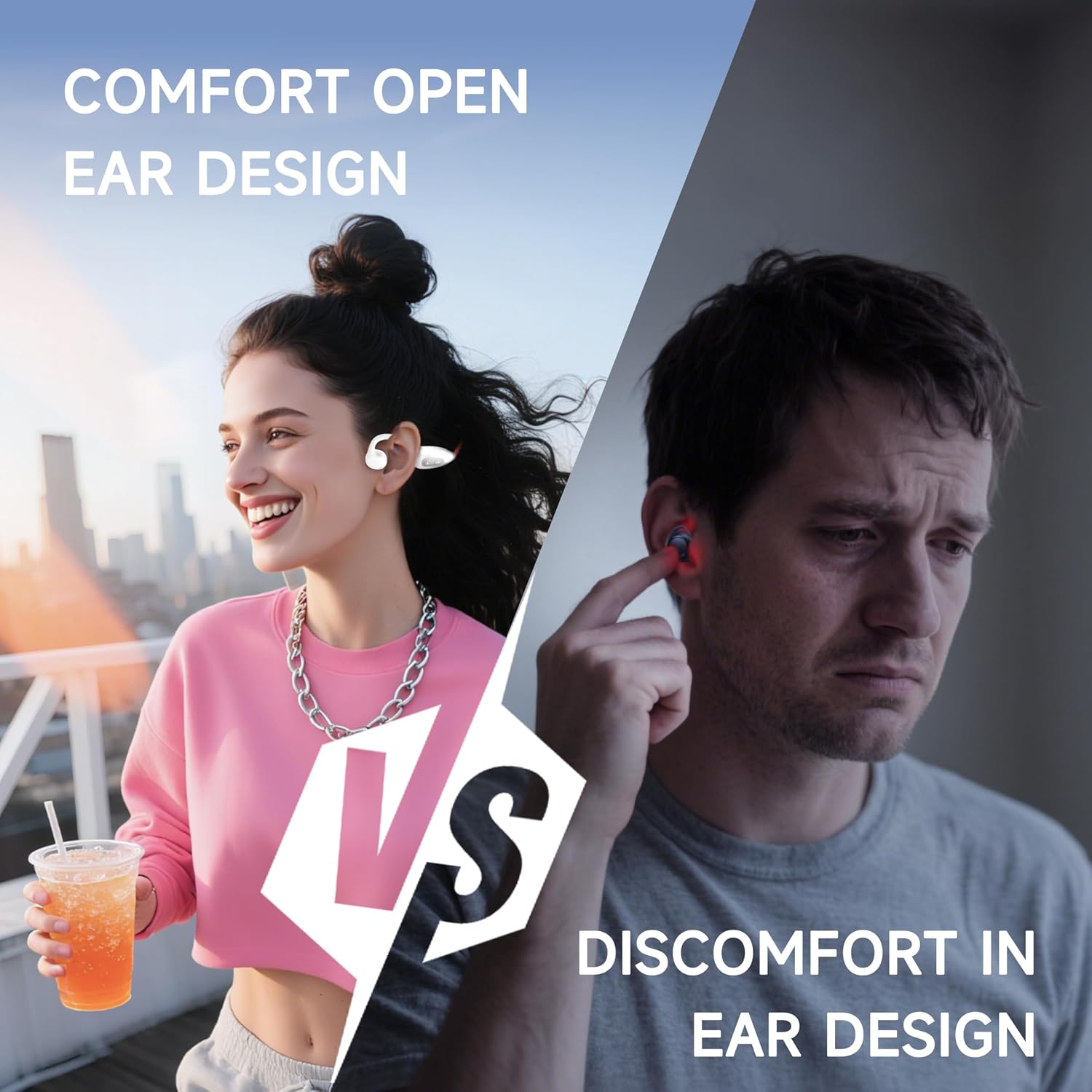 Detalle de Acjohtin Open Ear Headphones — Bluetooth 6.1 Open-Ear Wireless Headphones for Running (White)