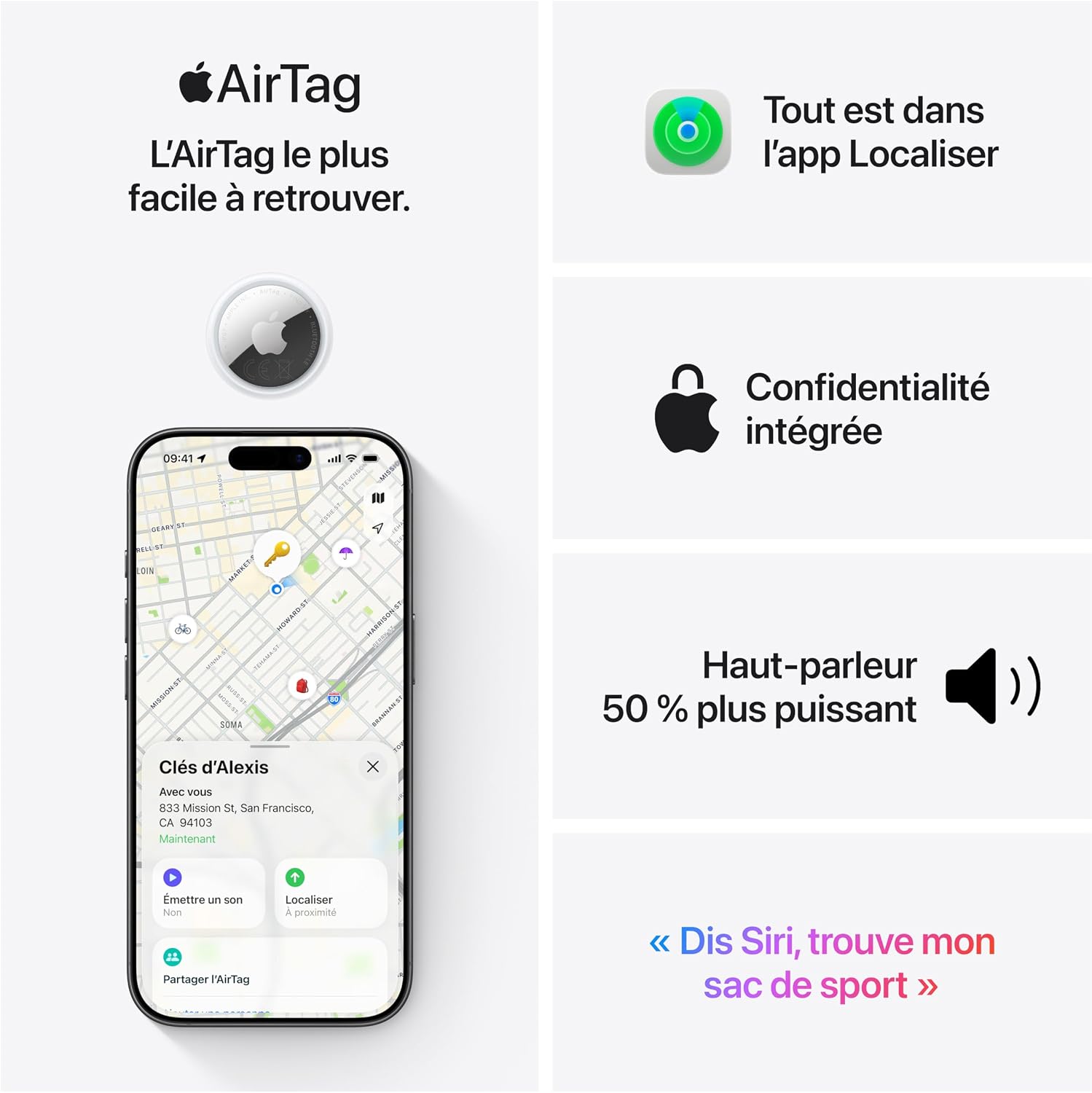 Detalle de Apple AirTag 2ᵉ génération – Lot de 4: traqueurs intelligents pour clés, portefeuille et plus