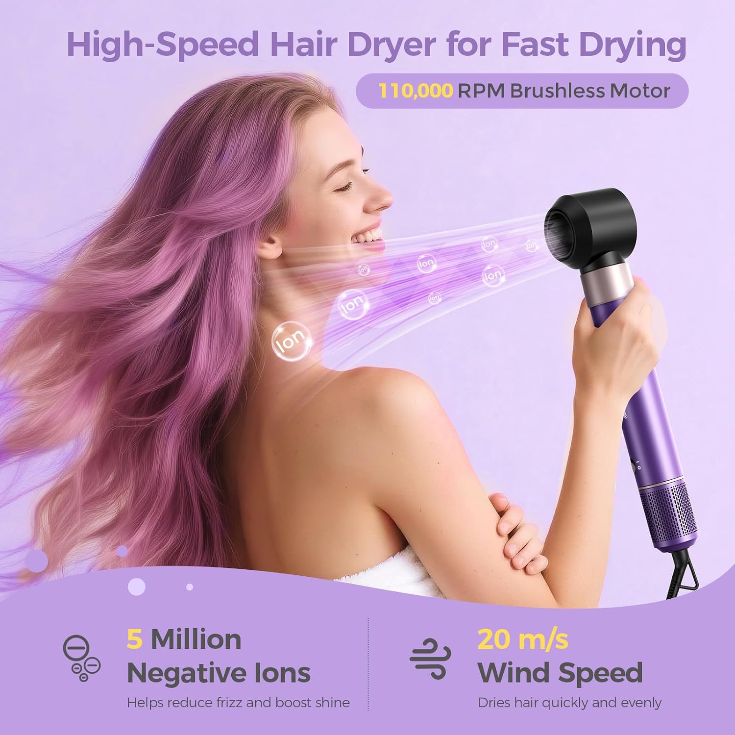 Thumbnail 3 de Vincofy 7-in-1 Blow Dryer Brush Set: All-in-One Hot Air Styler for Fast Drying, Curling, Straightening & Volumizing (Lilac)