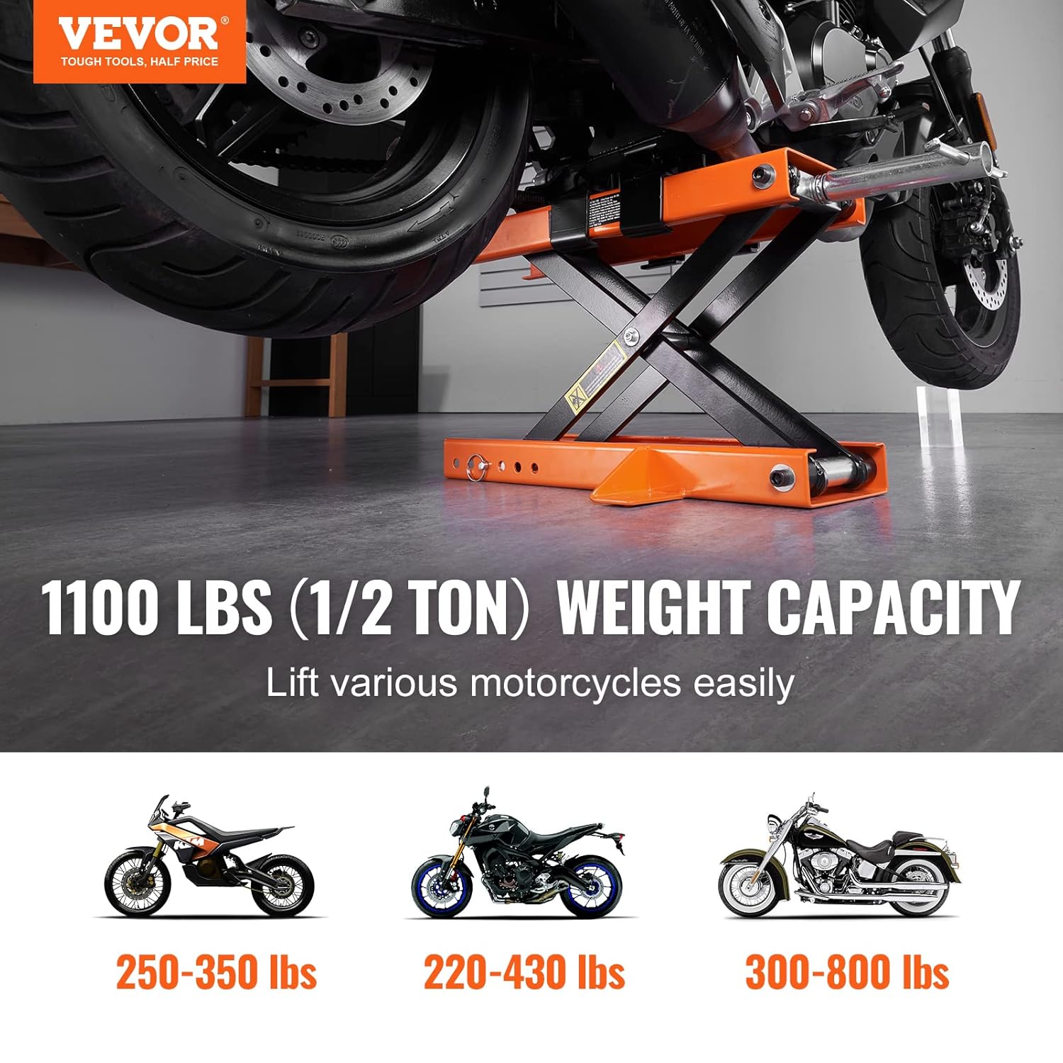 Detalle 2 de VEVOR Ponte sollevatore idraulico a forbice per moto (max 500 kg), altezza regolabile 8,9–33,8 cm