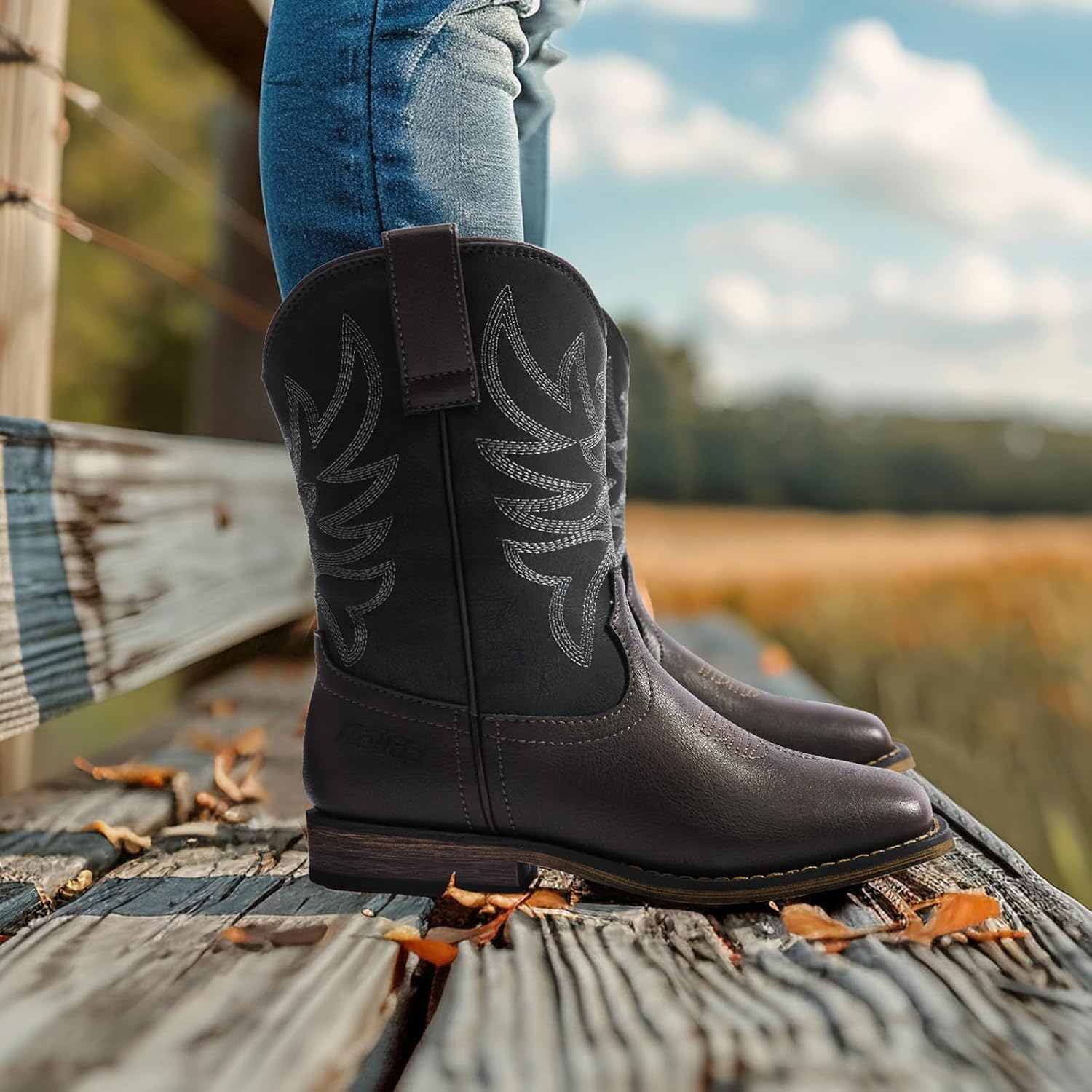 Thumbnail 2 de Rollda Kids Cowboy Boots, Square Toe Western Pull-On Boots for Boys and Girls