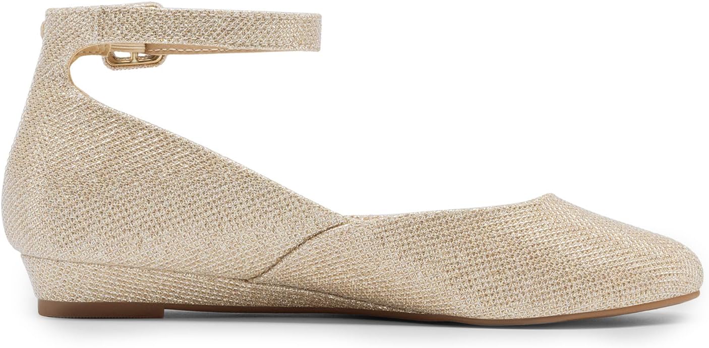 Detalle de DREAM PAIRS Women's Dress Flats Ballet with Low Wedge and Ankle Strap