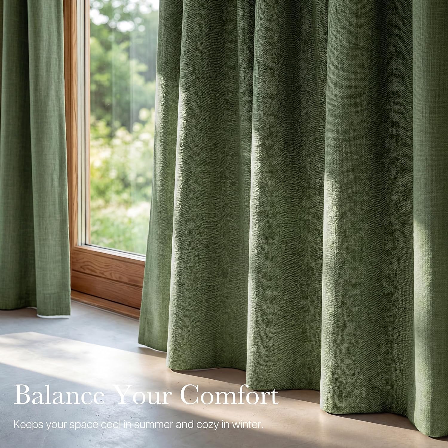 Detalle 2 de NICETOWN 100% Absolutely Blackout Linen Curtains – Dark Green, 52" Wide, 84" Long, 2 Panels