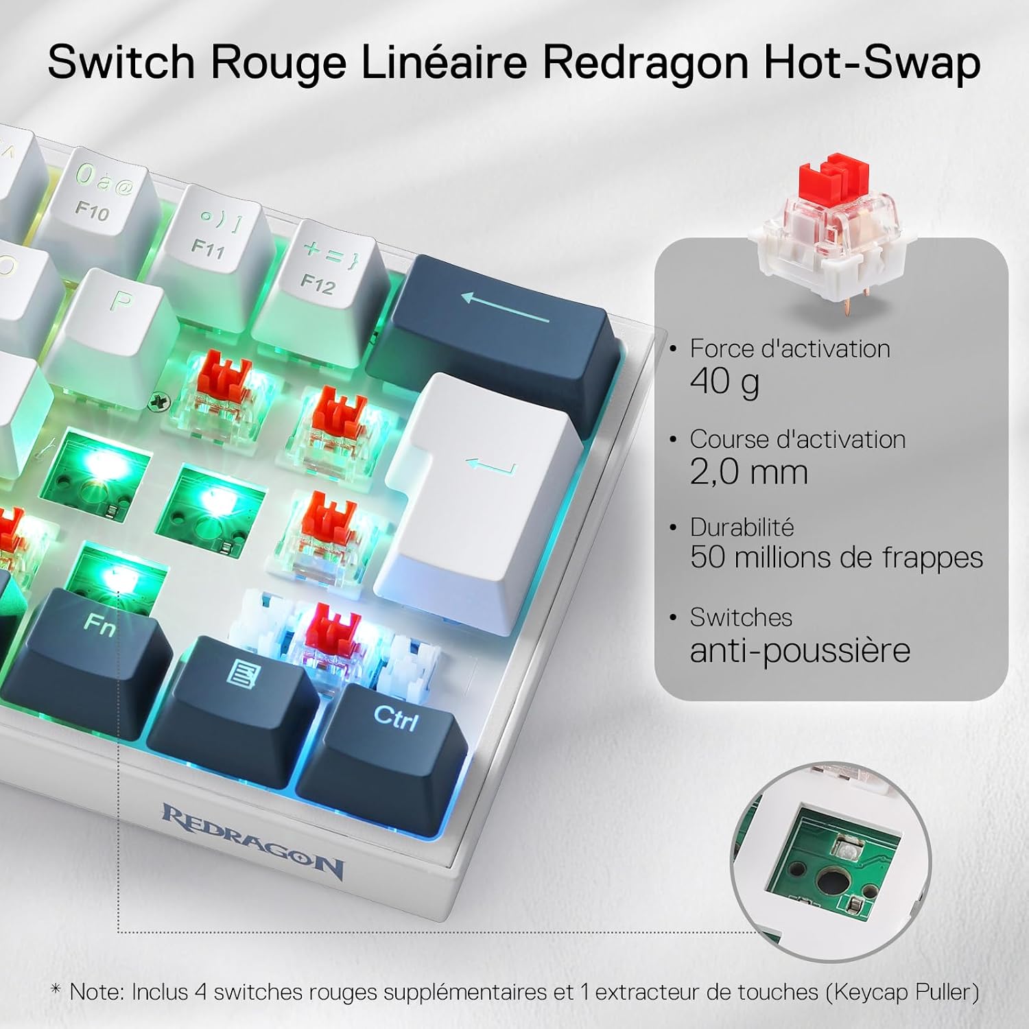 Detalle de Redragon K617 clavier mécanique filaire 60% RVB RVB rouge linéaire – AZERTY FR