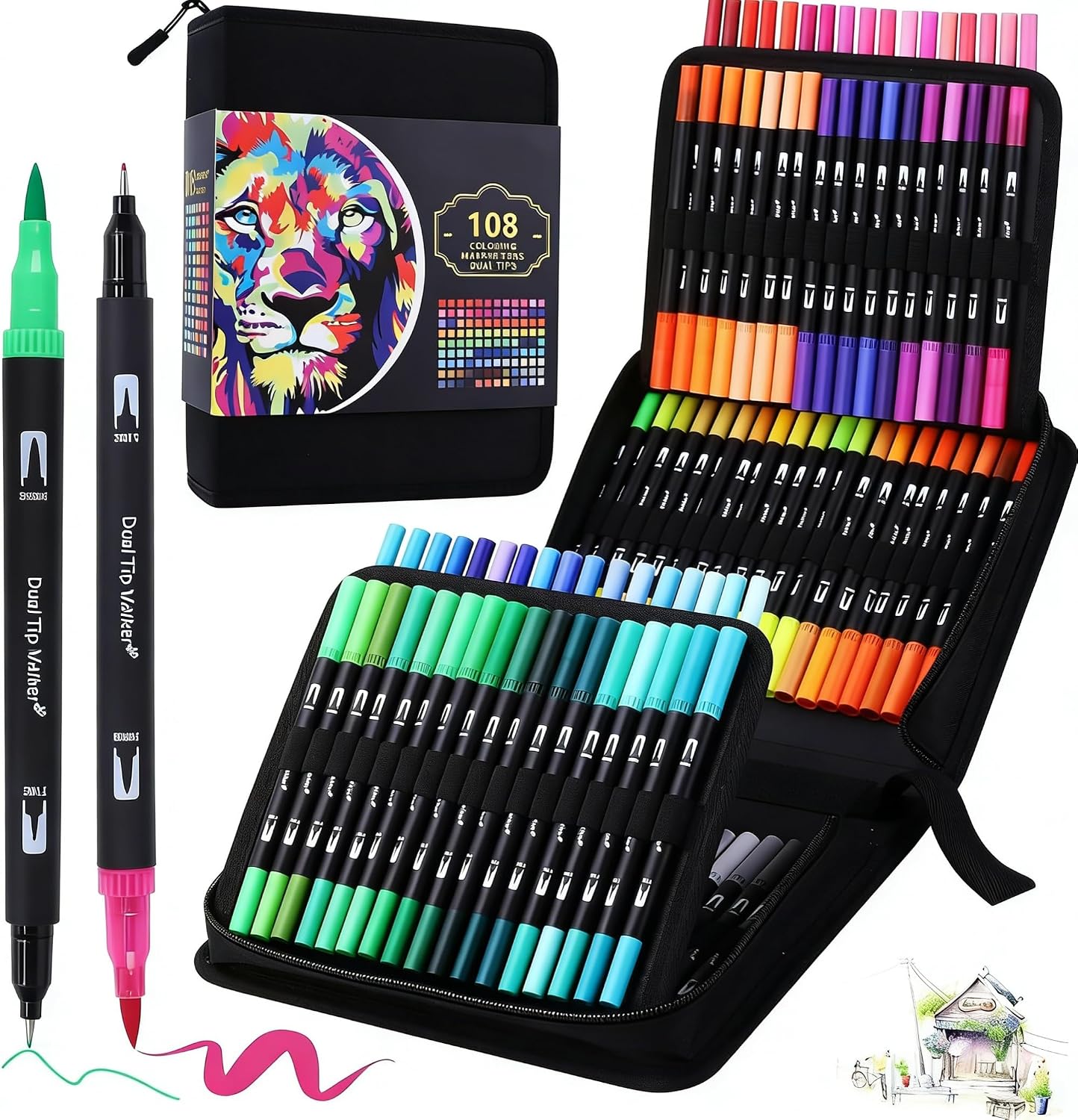 Detalle de BEMAYSZ 108-colour dual-tip brush pens 🎨
