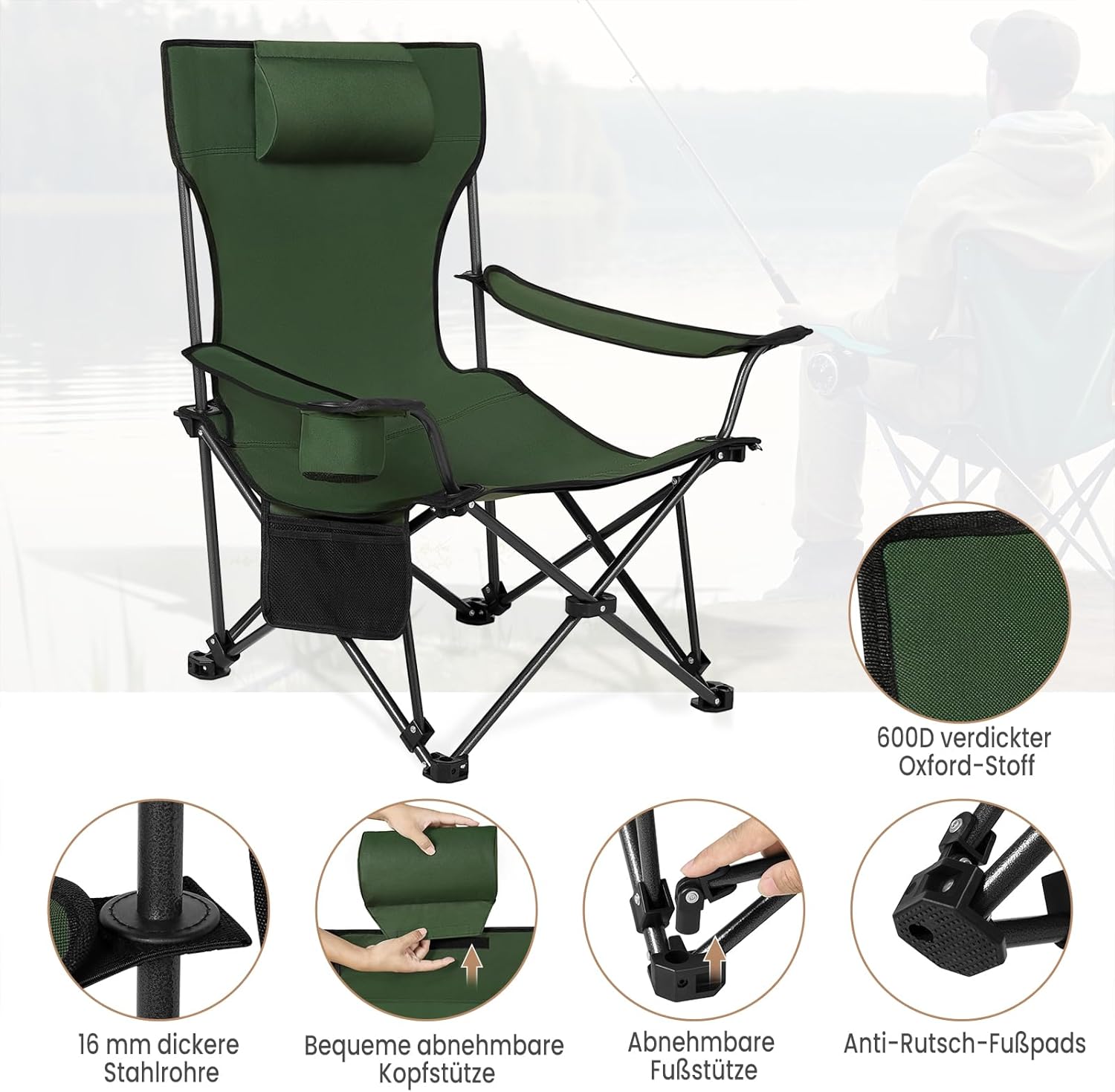 Thumbnail 6 de WOLTU Campingstuhl 2er-Set Faltbar mit Fußablage – 2-in-1 Strandstuhl zum Sitzen oder Liegen