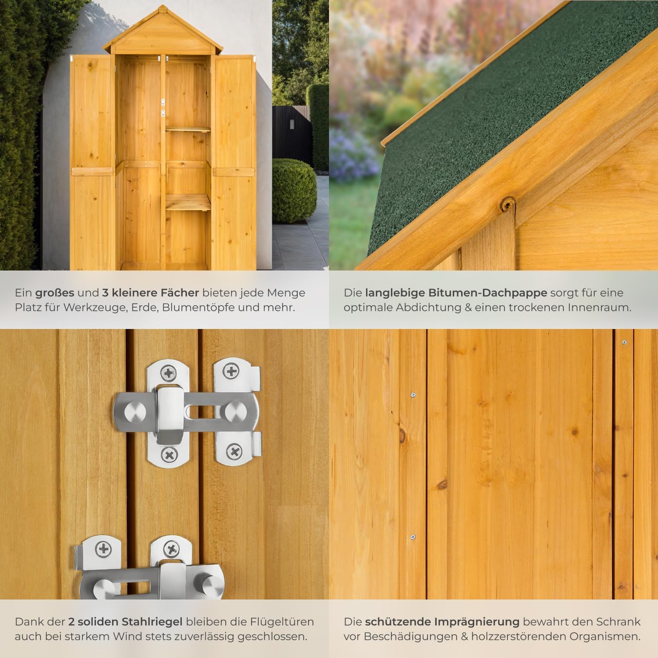 Detalle 2 de tectake® Holz Gartenschrank für den Außenbereich, wetterfest, 80,5 x 60 x 213,5 cm
