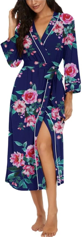 Thumbnail 4 de PrinStory Damen Bademantel leichter Kimono mit 3/4-Ärmeln
