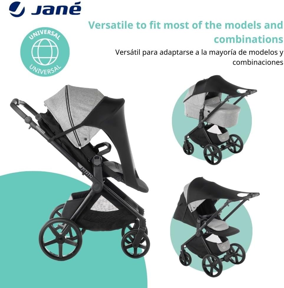 Detalle de Jané Protection Solaire Poussette UPF 50+ — Universelle, Élastique et Respirante (Noir)