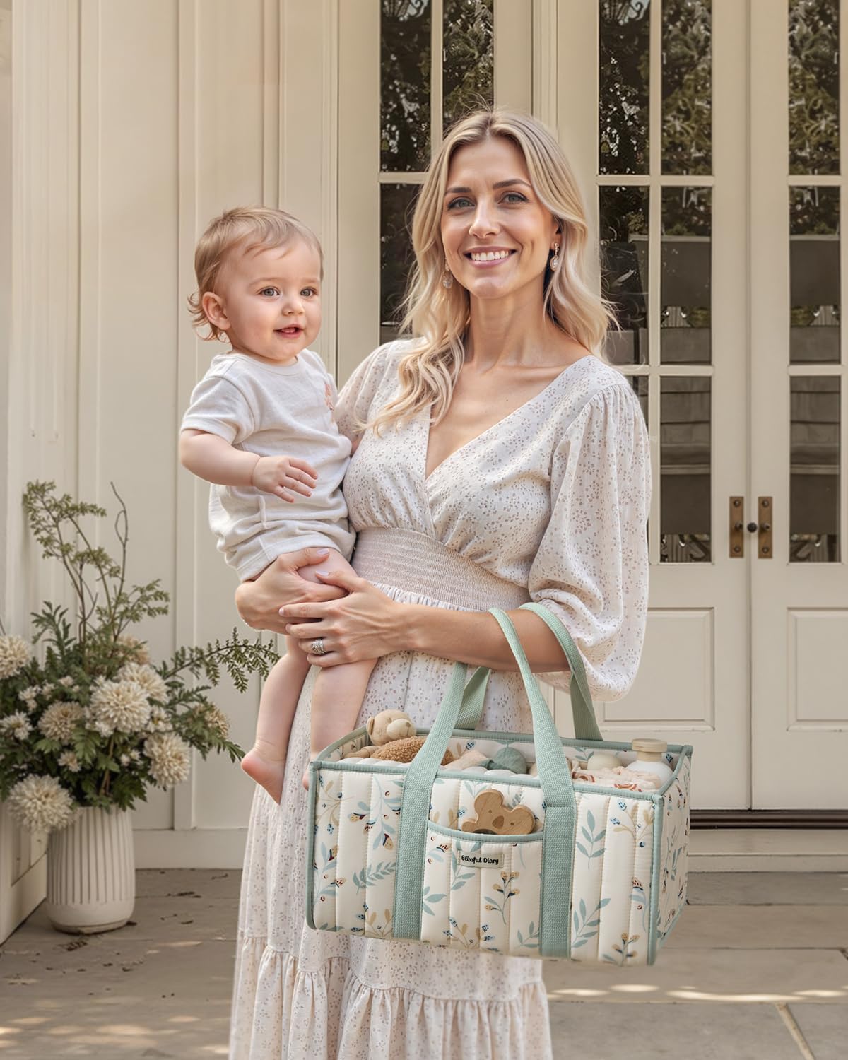 Thumbnail 6 de Blissful Diary Leaf Diaper Caddy, Quilted Baby Organizer with Removable Dividers